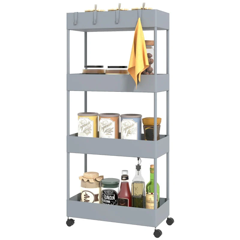 Rolling Cart, 4-Tier Shelf with Wheels and Brakes, Plastic, Gray - Image 2