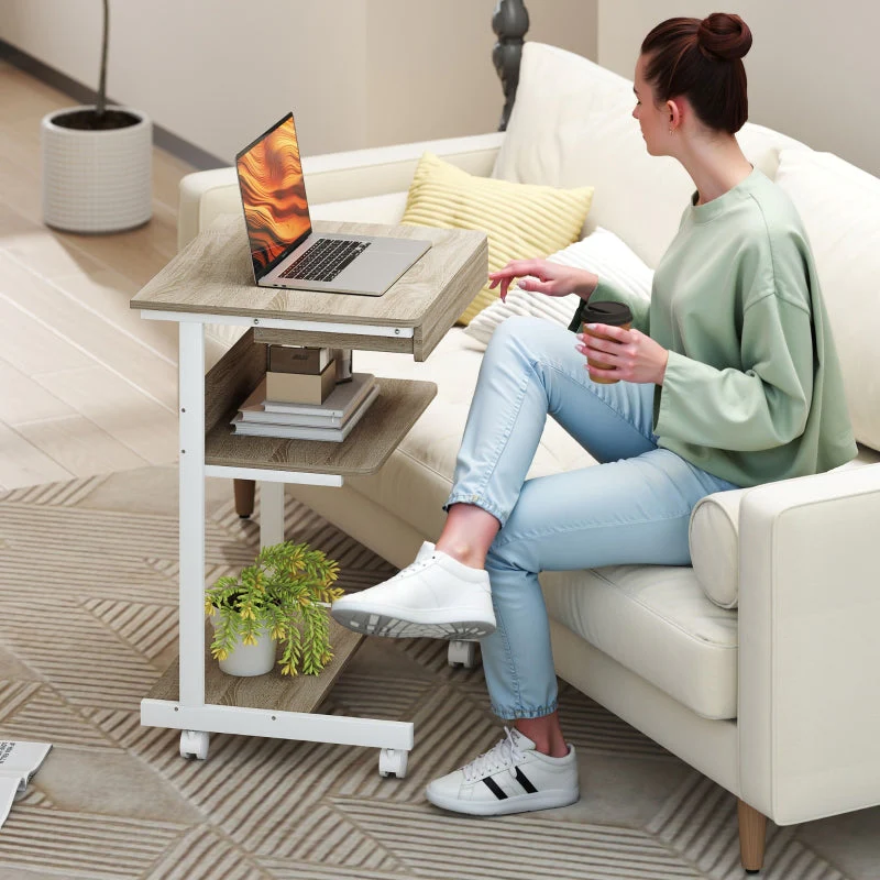 Rolling Desk with Drawer, Shelves, 4 Wheels, Chipboard & Metal - Image 8