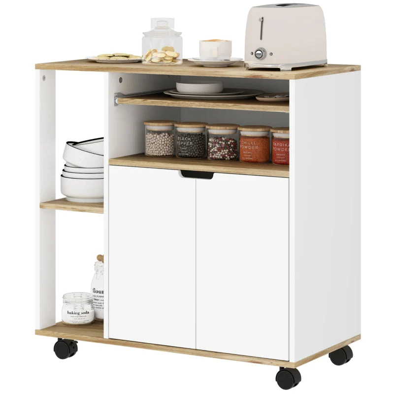 Rolling Kitchen Cart, Storage Cabinet Adjustable Shelves, White - Image 2