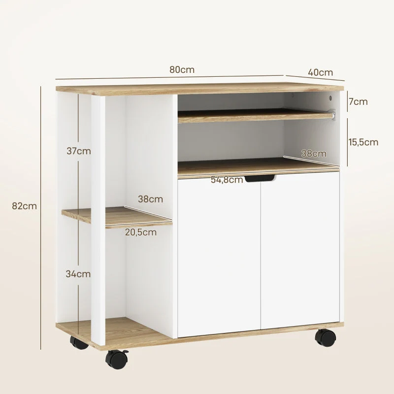 Rolling Kitchen Cart, Storage Cabinet Adjustable Shelves, White - Image 3