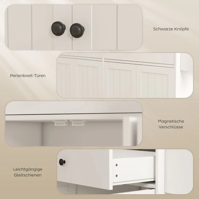 Rolling Kitchen Island 2 Drawers 2 Cabinets Spice Towel Knife Storage - White MDF - Image 6