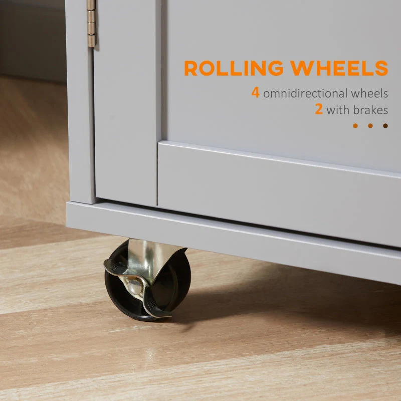 Rolling Kitchen Island, Serving Cart w/ Rubber Wood Top, Towel Rack & Storage, Grey - Image 5