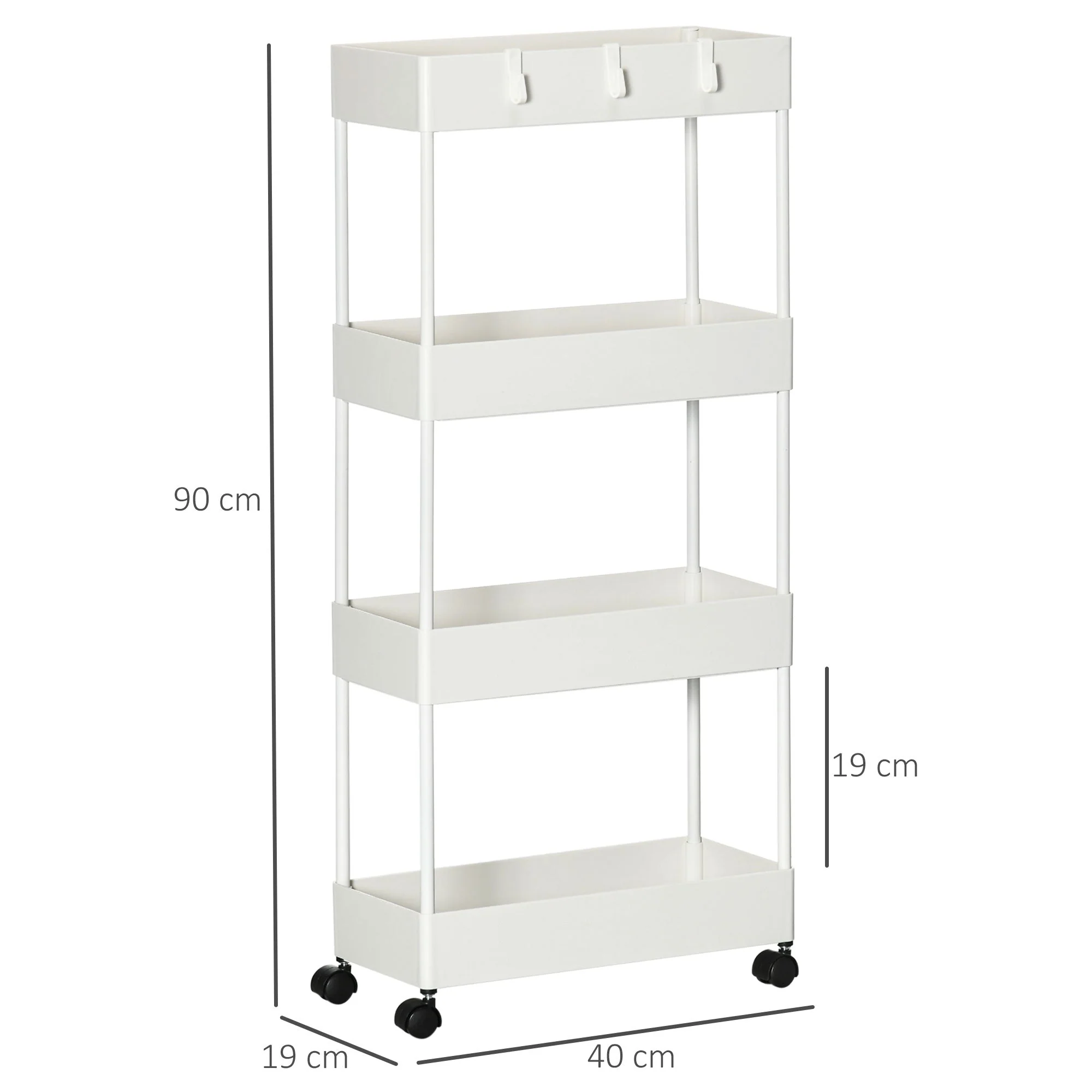 Rolling Kitchen Shelf, 4-Tier Storage with Wheels & Brakes, White - Image 3