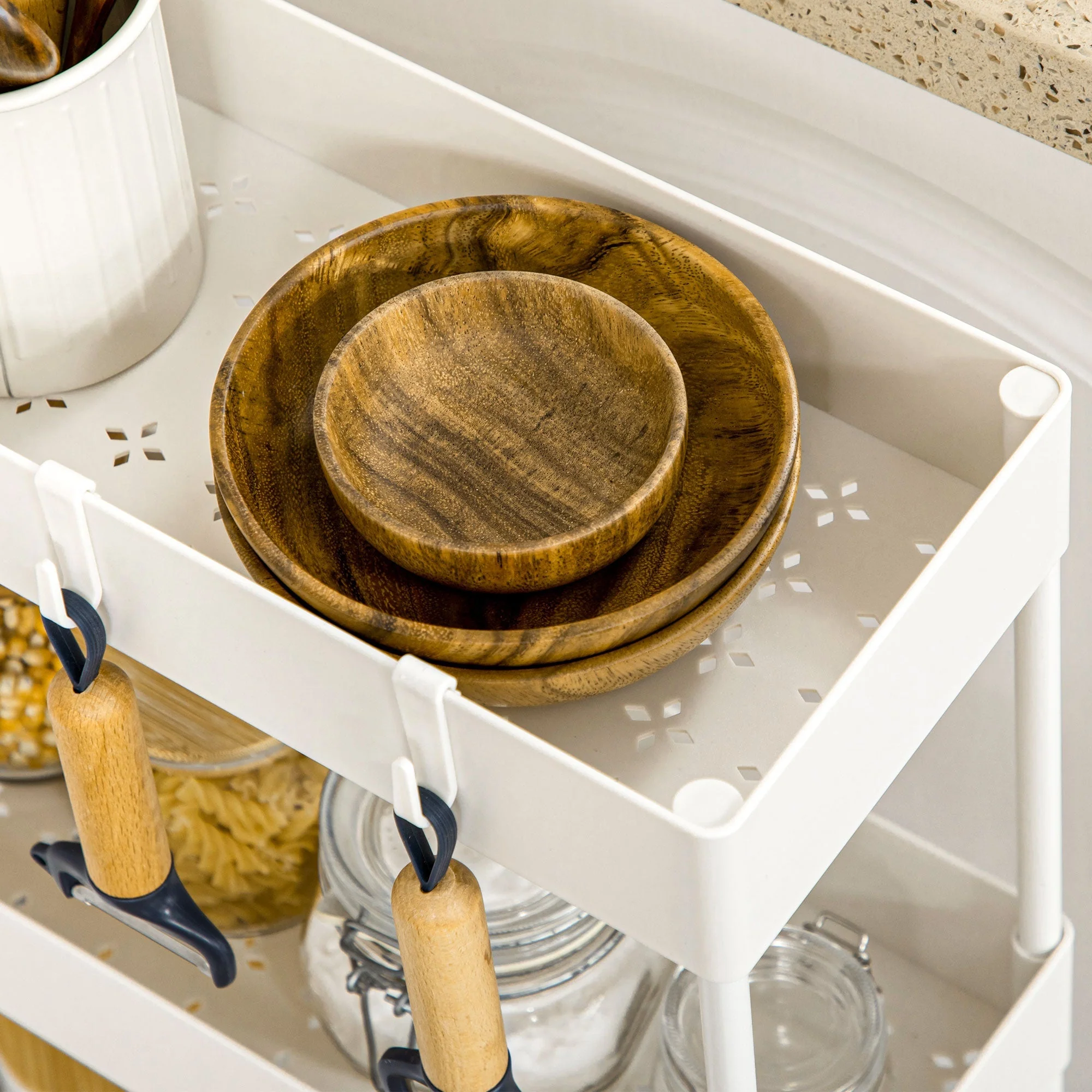 Rolling Kitchen Shelf, 4-Tier Storage with Wheels & Brakes, White - Image 7