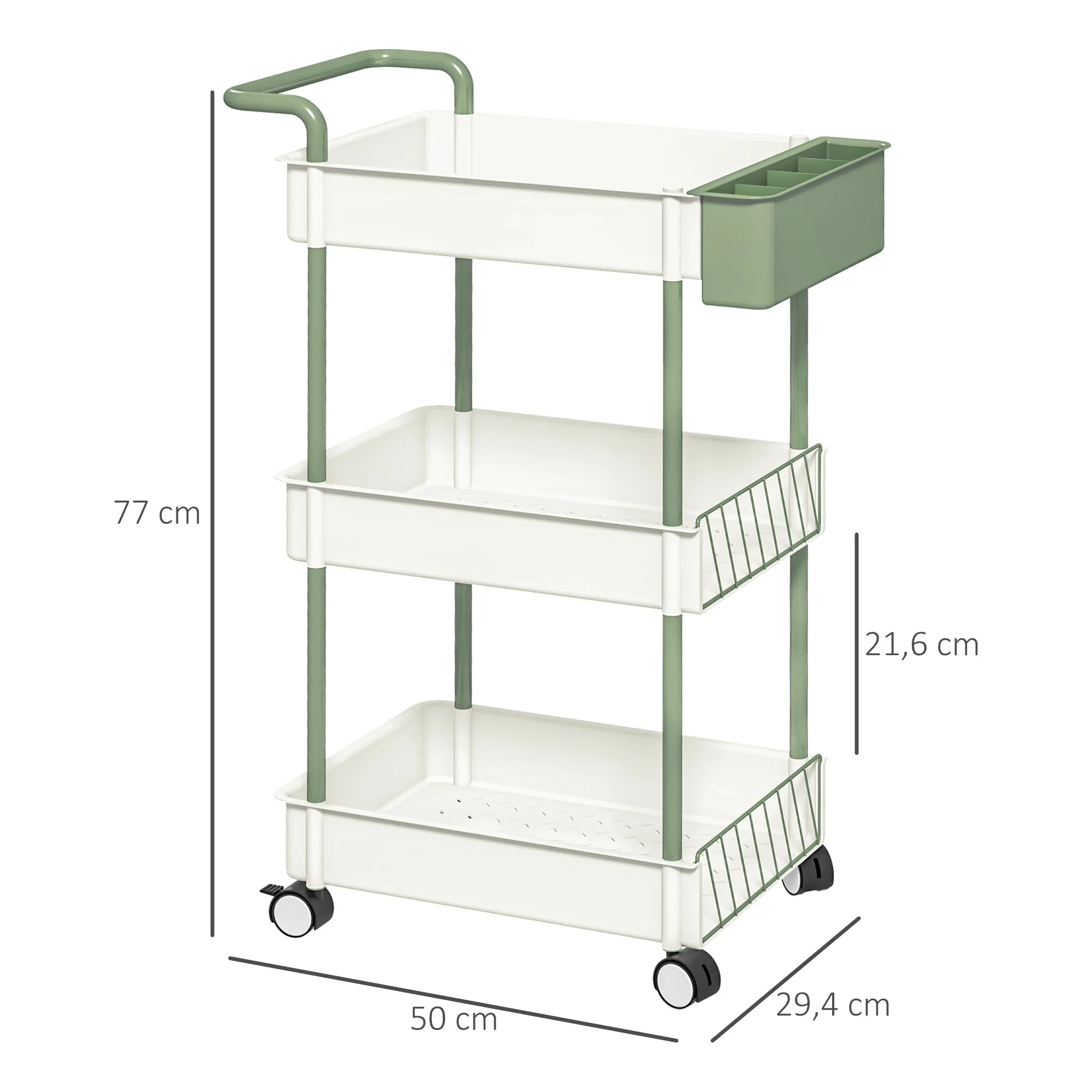Rolling Serving Cart, 3 Tier Hanging Basket, Steel White - Image 3