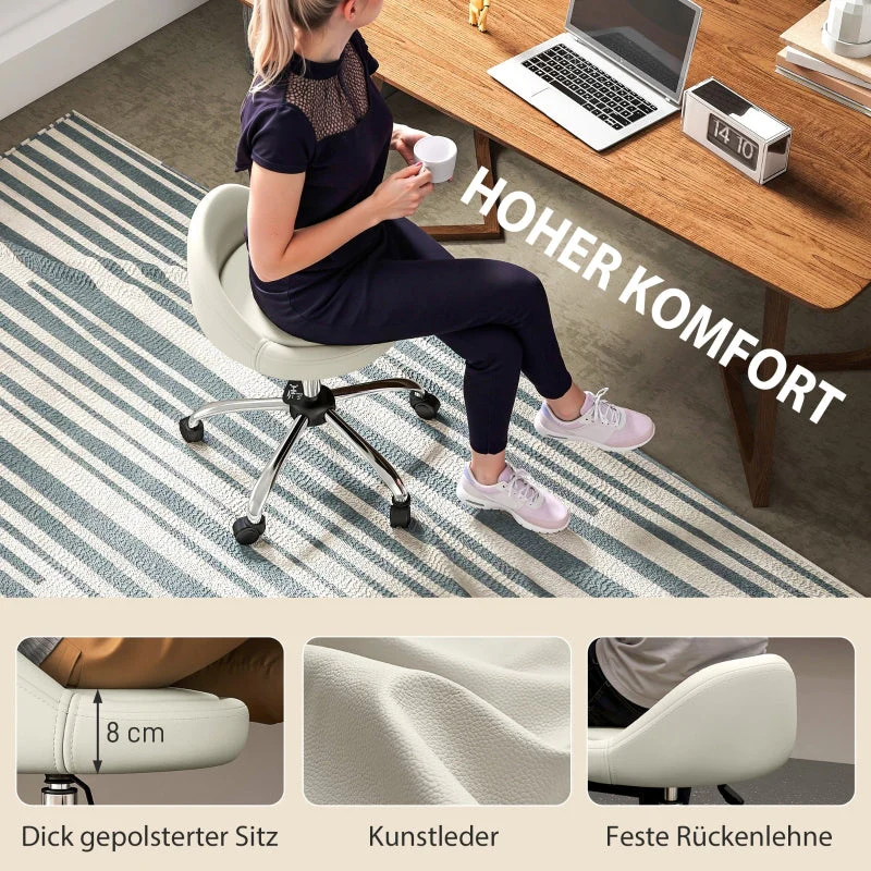 Rolling Stool, Adjustable Height, Swivel, Faux Leather White - Image 5