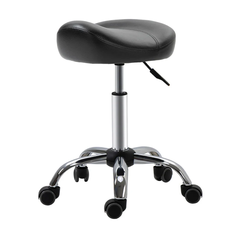 Rolling Stool Height Adjustable Work Stool, Rotatable Faux Leather Black