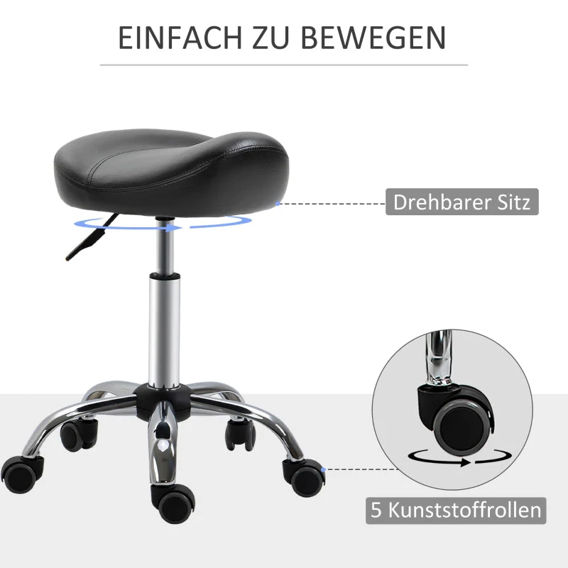 Rolling Stool Height Adjustable Work Stool, Rotatable Faux Leather Black - Image 6
