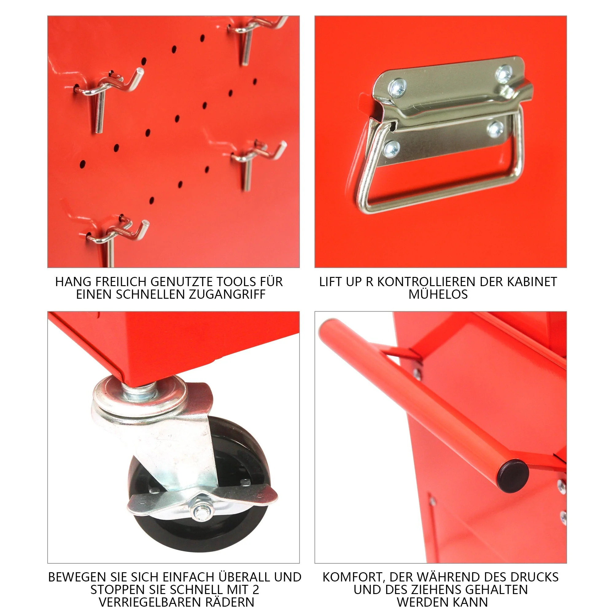 Rolling Tool Cabinet 6-Drawer 2-in-1 Removable Storage - Red - Image 7