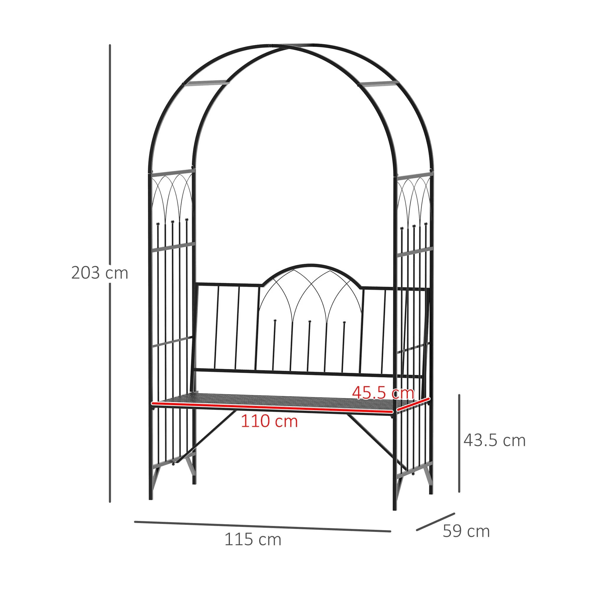 Rose Arch with Bench, Garden Trellis, Metal Black - Image 3