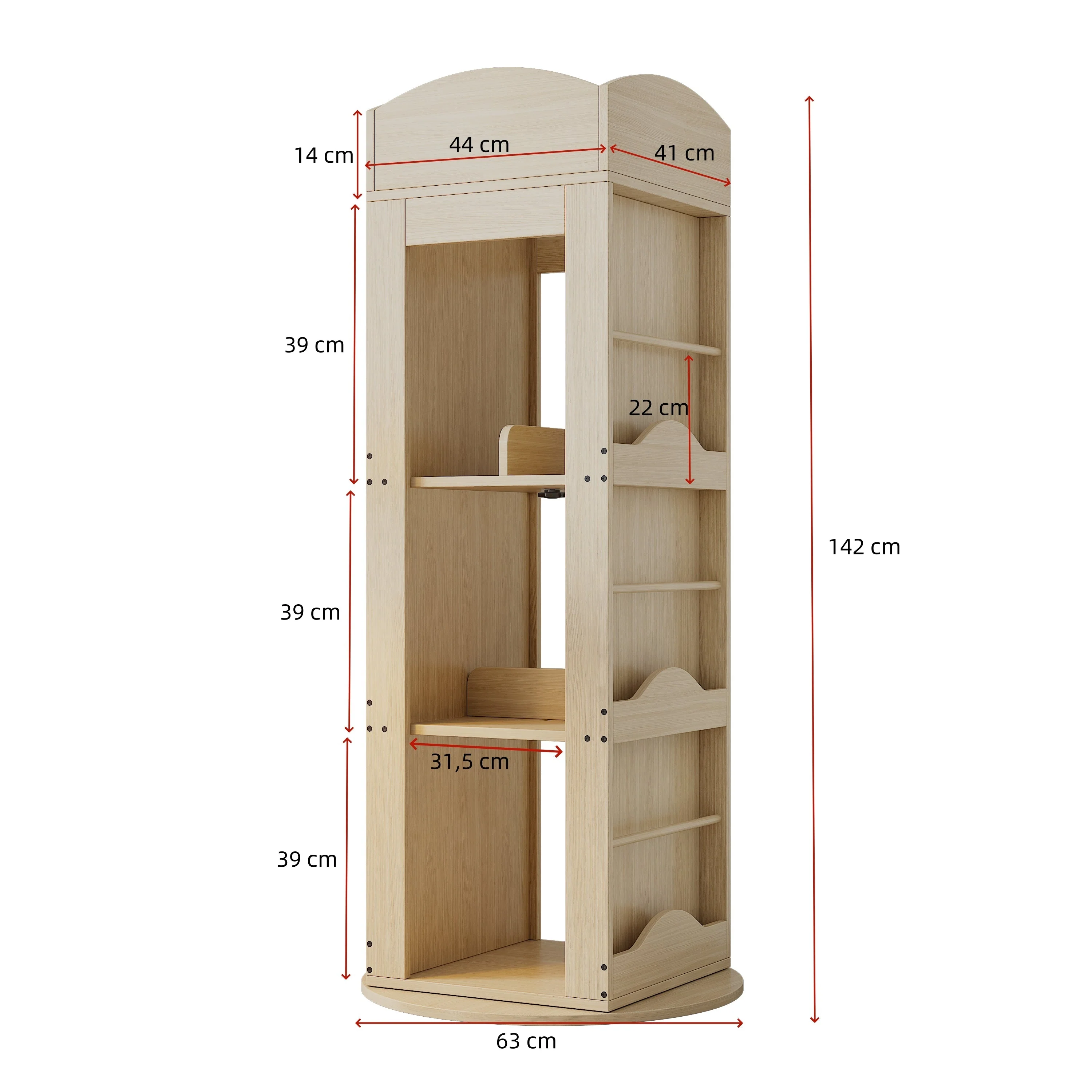 Rotating Bookshelf with 360-Degree Rotation and 4 Shelves, Wood - Image 6