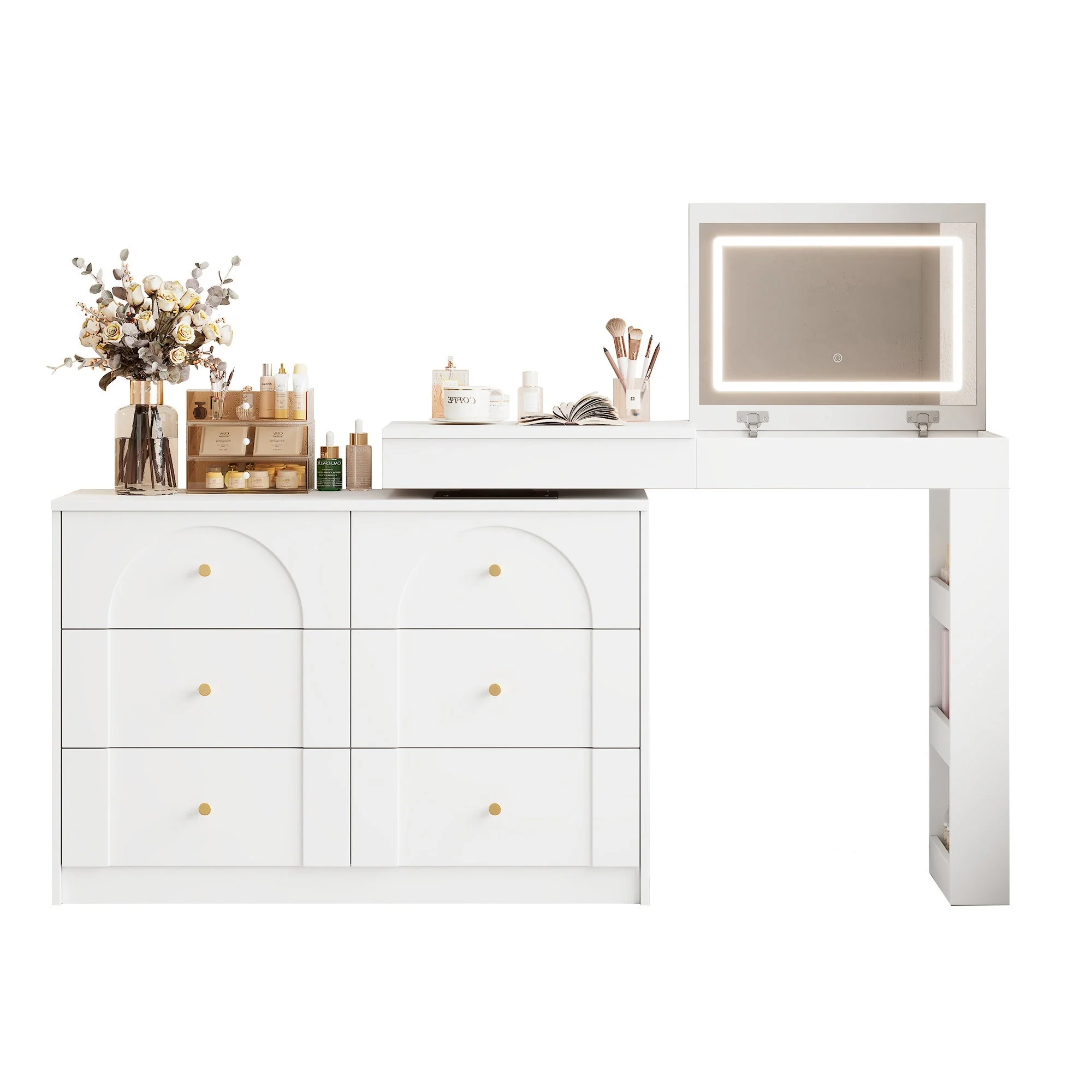 Rotating Dressing Table, LED Lighting, Vanity/Office Table, White - Image 4