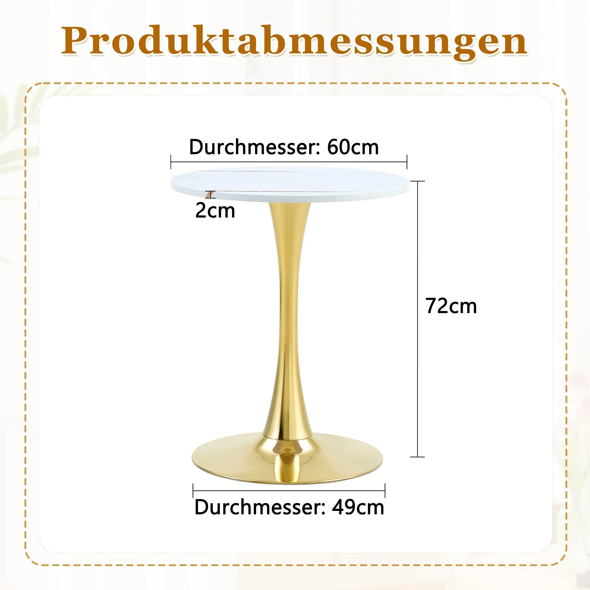 Round 60cm Side/Dining Table MDF Golden Leg White Grain - Image 4
