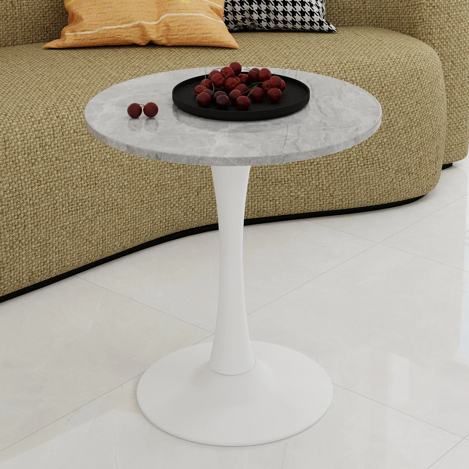 Round Coffee Table 27.6" Mid-Century Modern Marble Top - White - Image 3