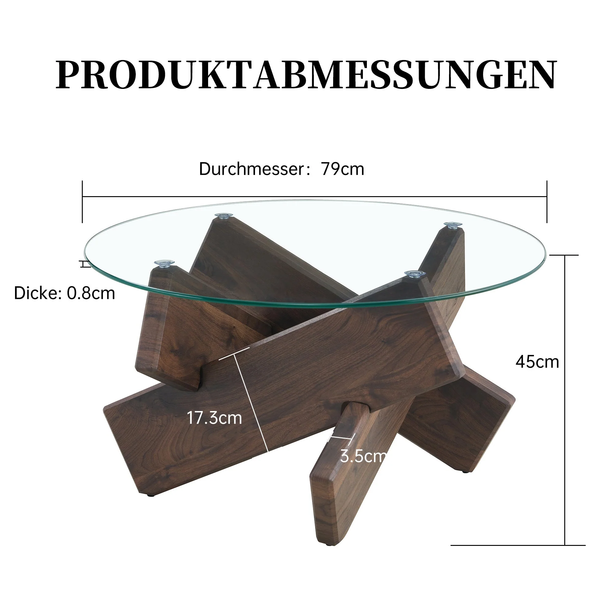 Round Coffee Table 79cm Tempered Glass Top Deep Legs - Walnut Wood Grain MDF - Image 4