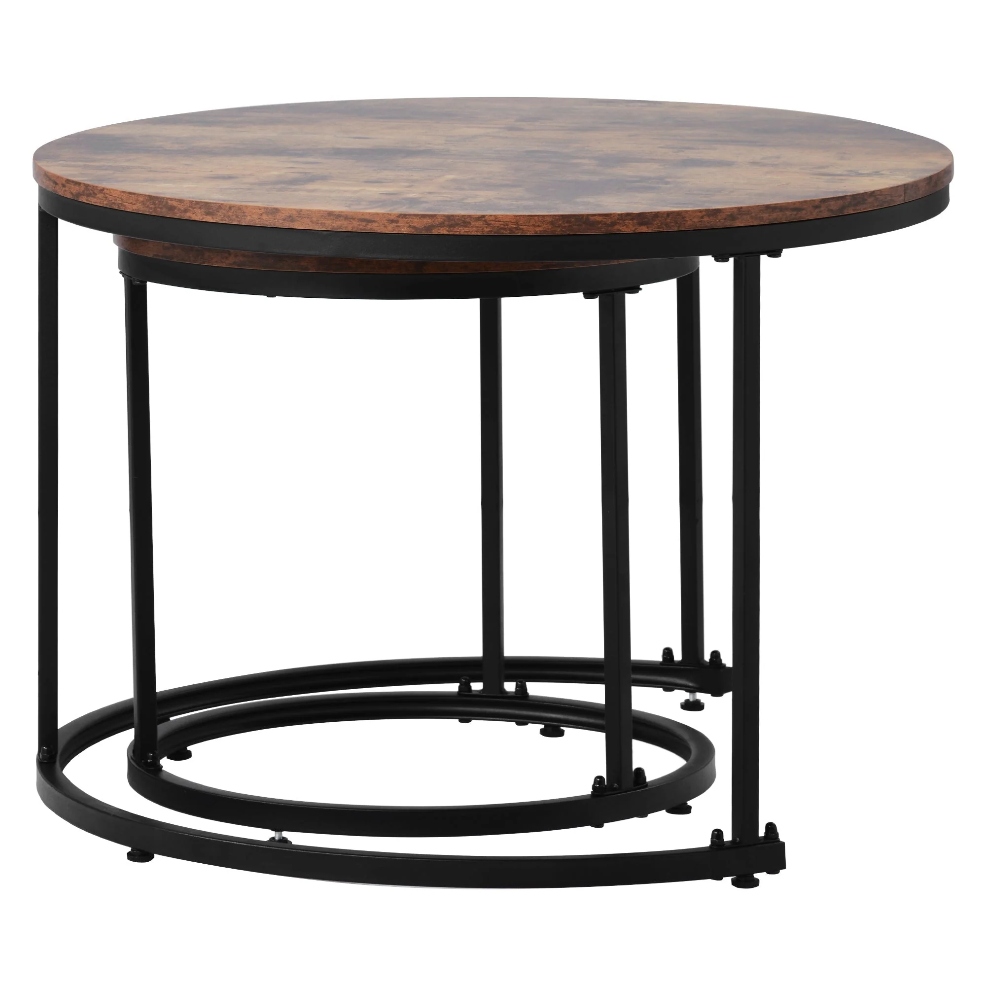 Round Coffee Table Set of 2, Nested Side Table, Brown - Image 6