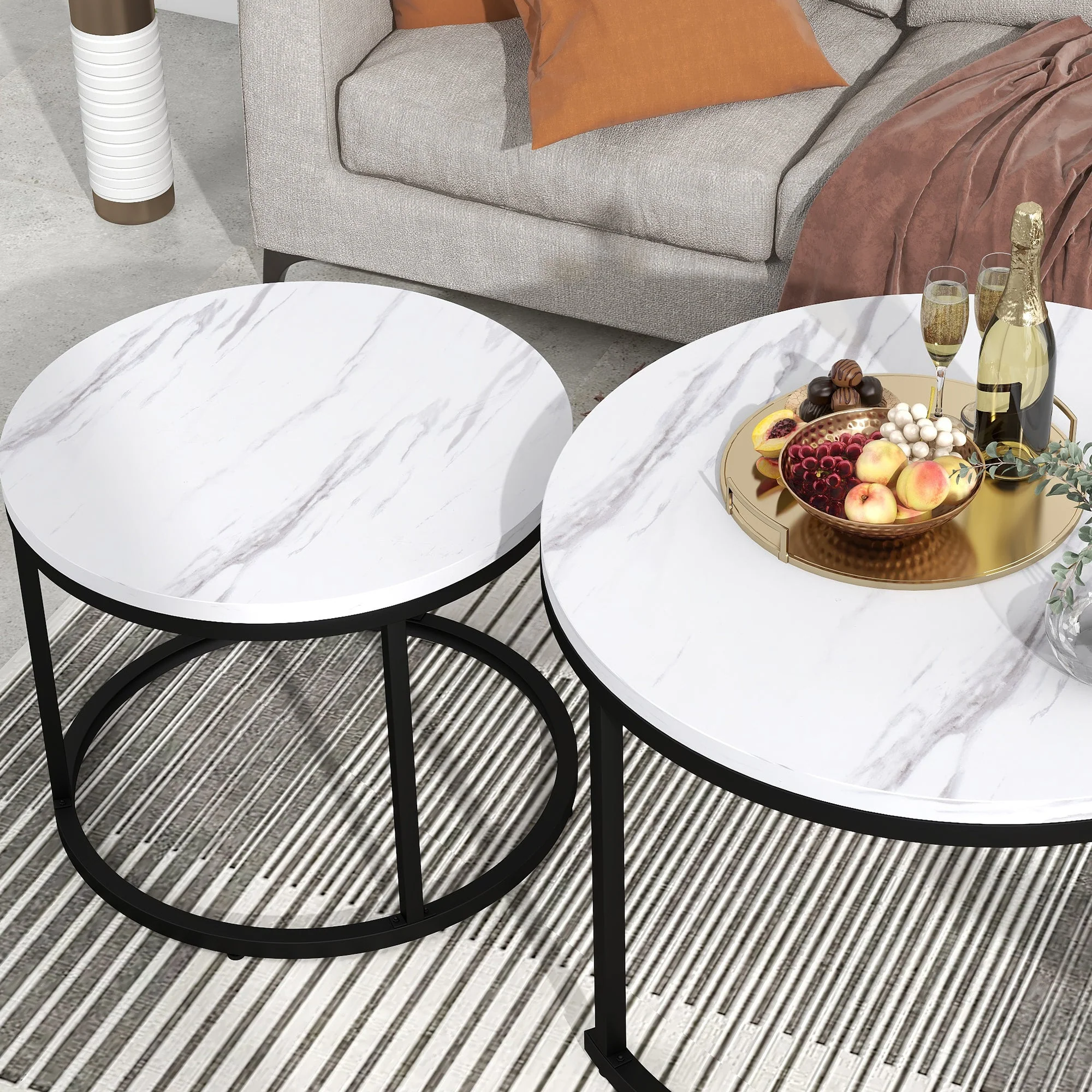 Round Coffee Table Set of 2, Nested Side Table for Living Room - Image 3