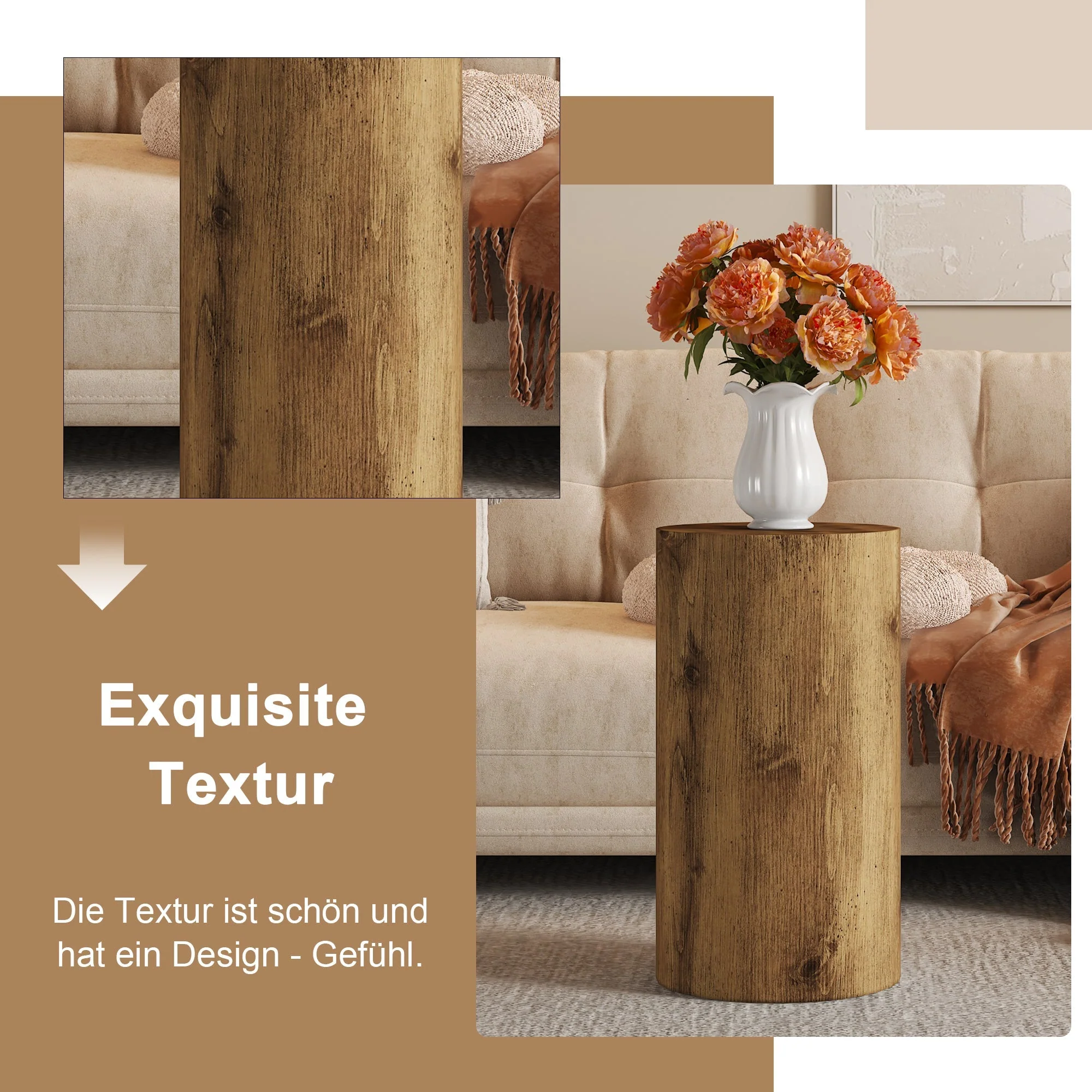 Round Coffee Table Small Side Table 30cm Diameter - Wood Look MDF - Image 6