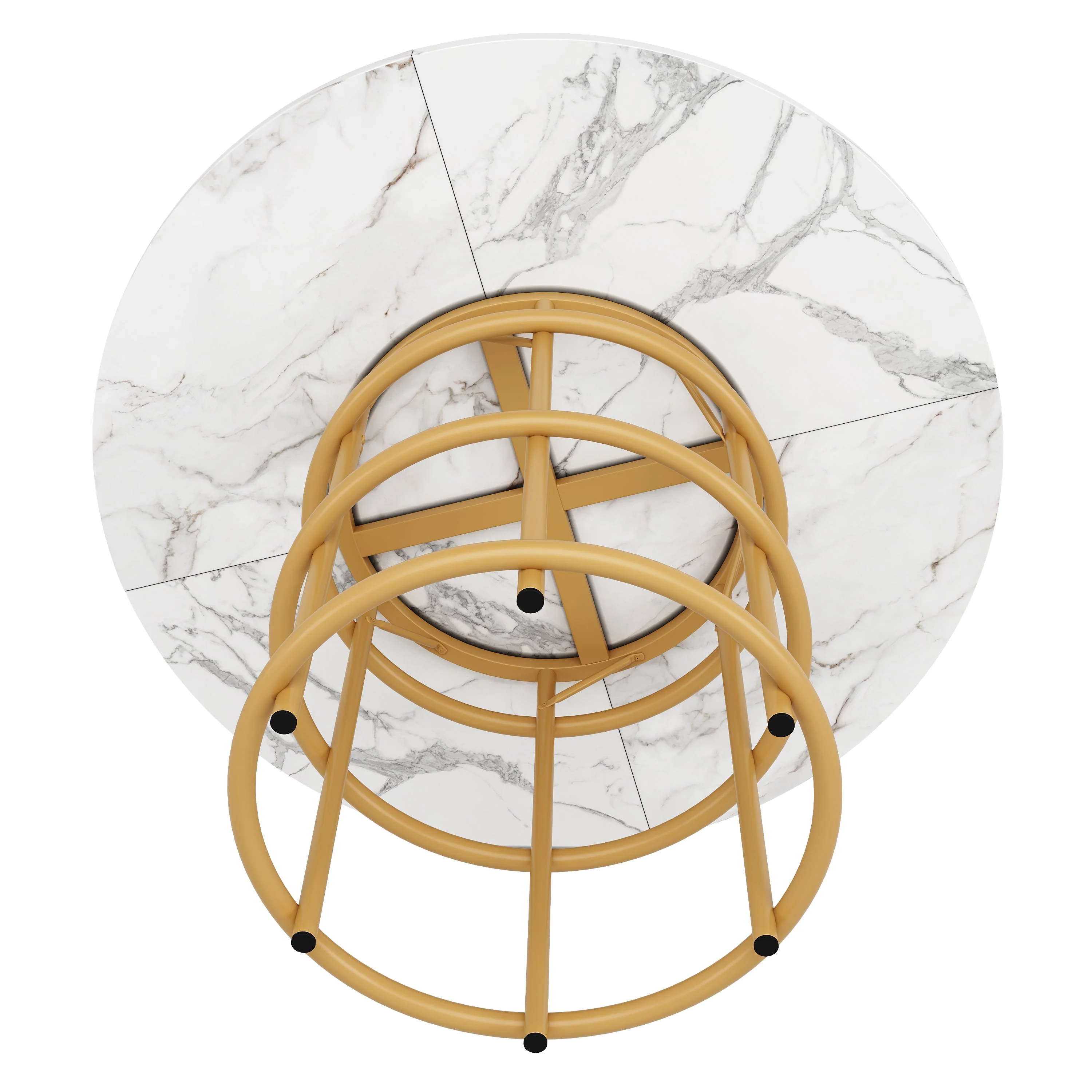 Round Dining Table 100cm 4-6 Seat Metal Ring Legs - Marbled MDF / Gold - Image 7
