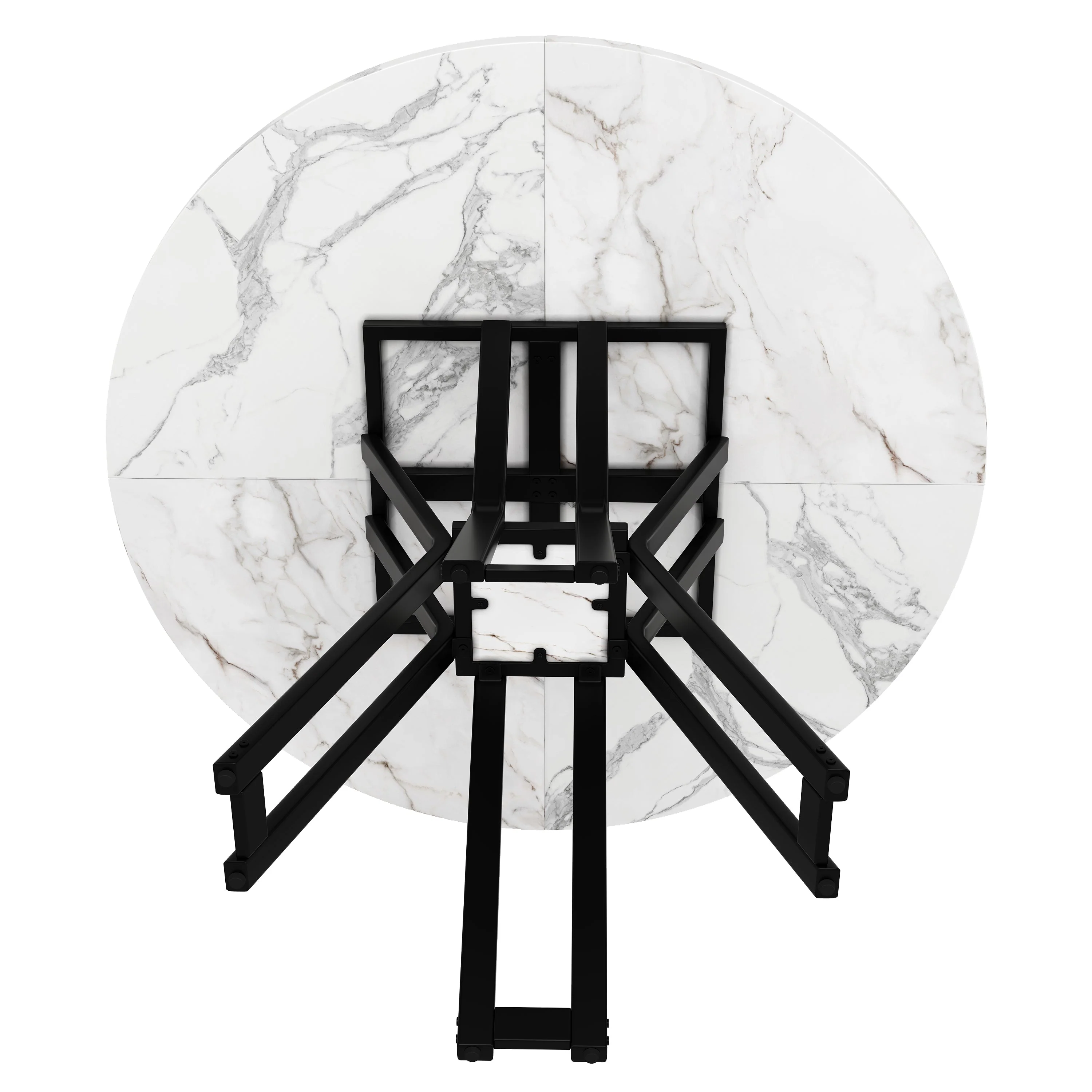Round Dining Table 100cm 4-6 Seater - Black Legs Marbled MDF - Image 7