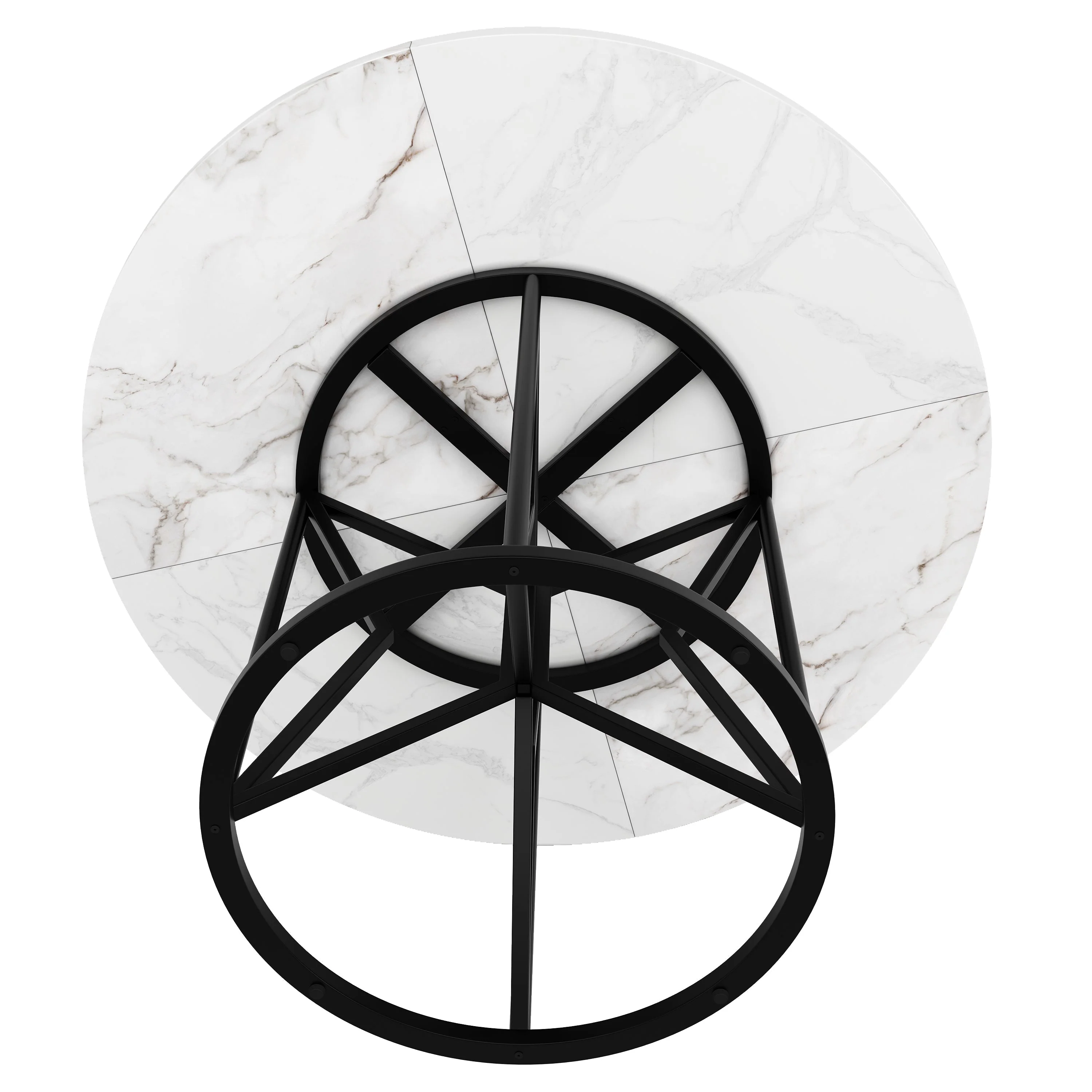 Round Dining Table 100cm 4-6 Seater Metal Geometric Legs - Black - Image 9