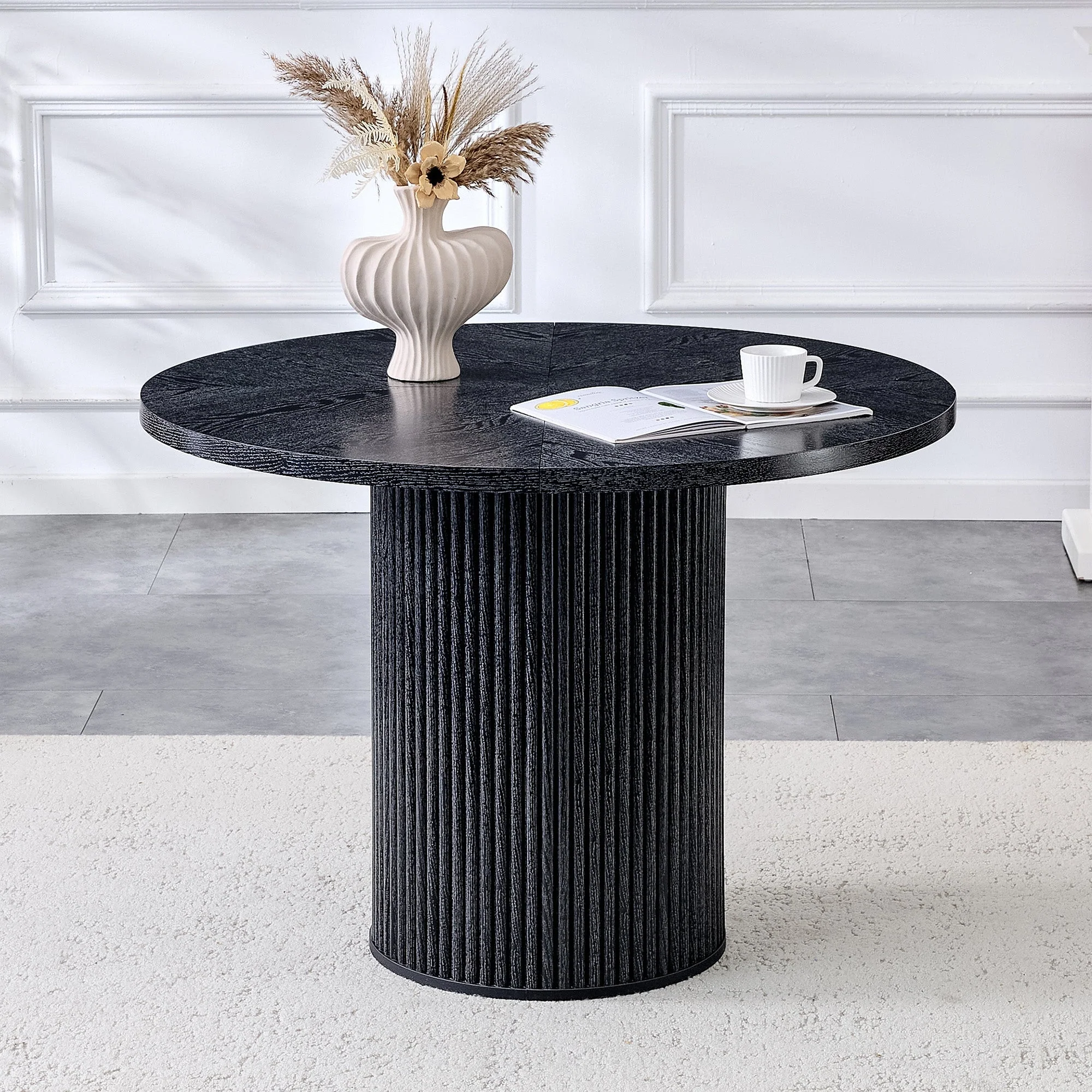Round Dining Table 100cm 4-6 Seater Storage Base - Black MDF - Image 2