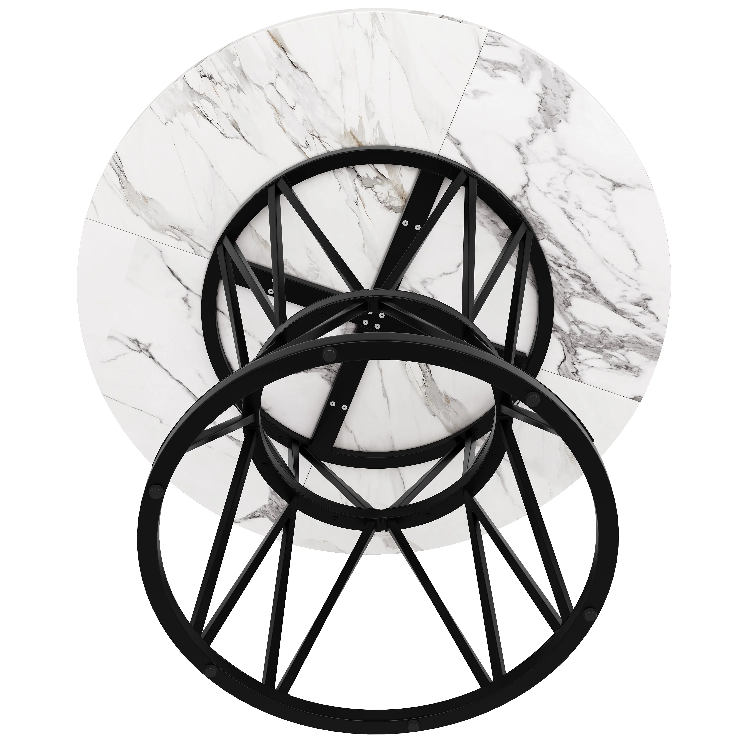 Round Dining Table, 100x100x76cm kitchen coffee for 4, metal legs MDF marble top, black - Image 8