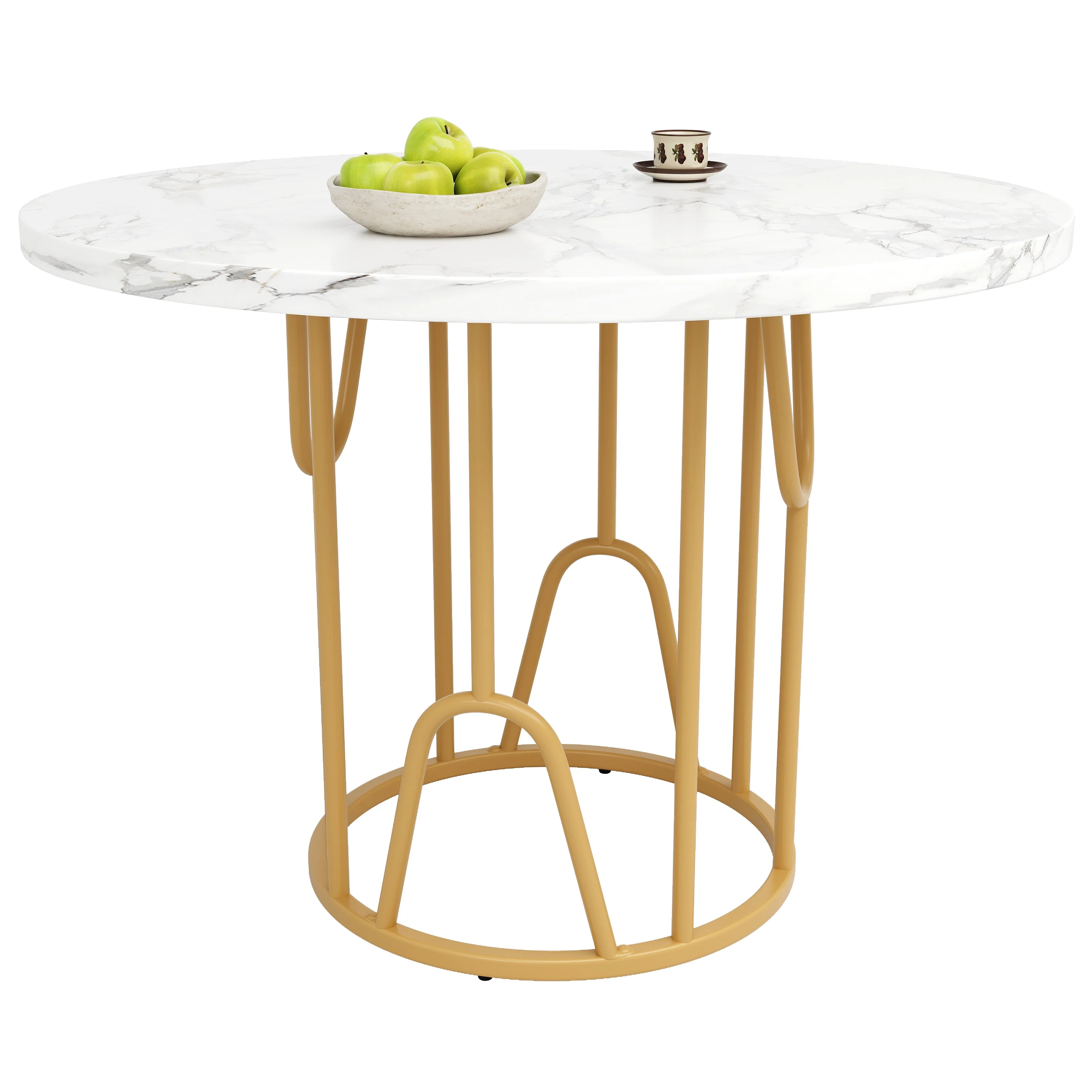 Round Dining Table 80cm 4-6 Seater Marbled MDF Gold Legs - Image 6