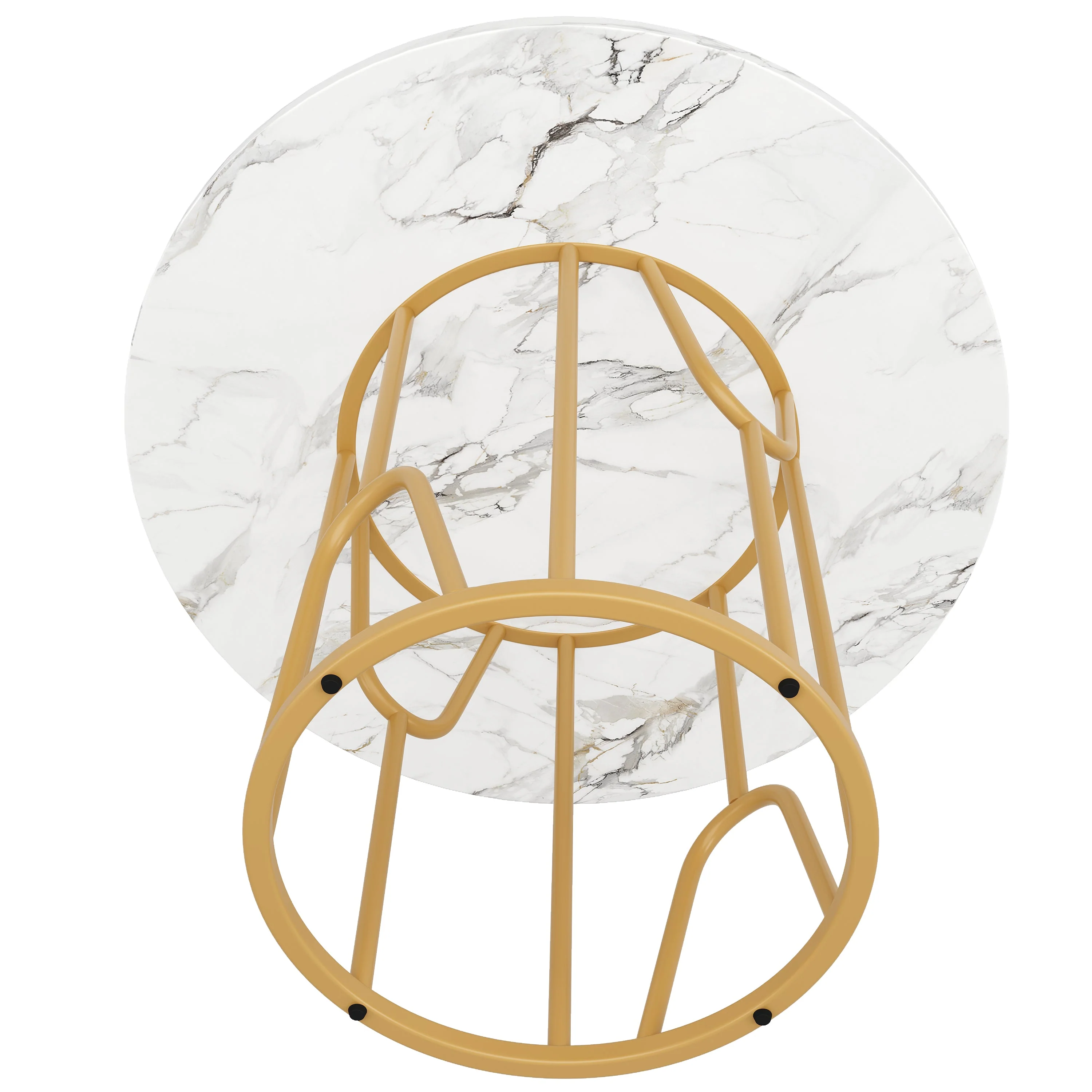 Round Dining Table 80cm 4-6 Seater Marbled MDF Gold Legs - Image 8