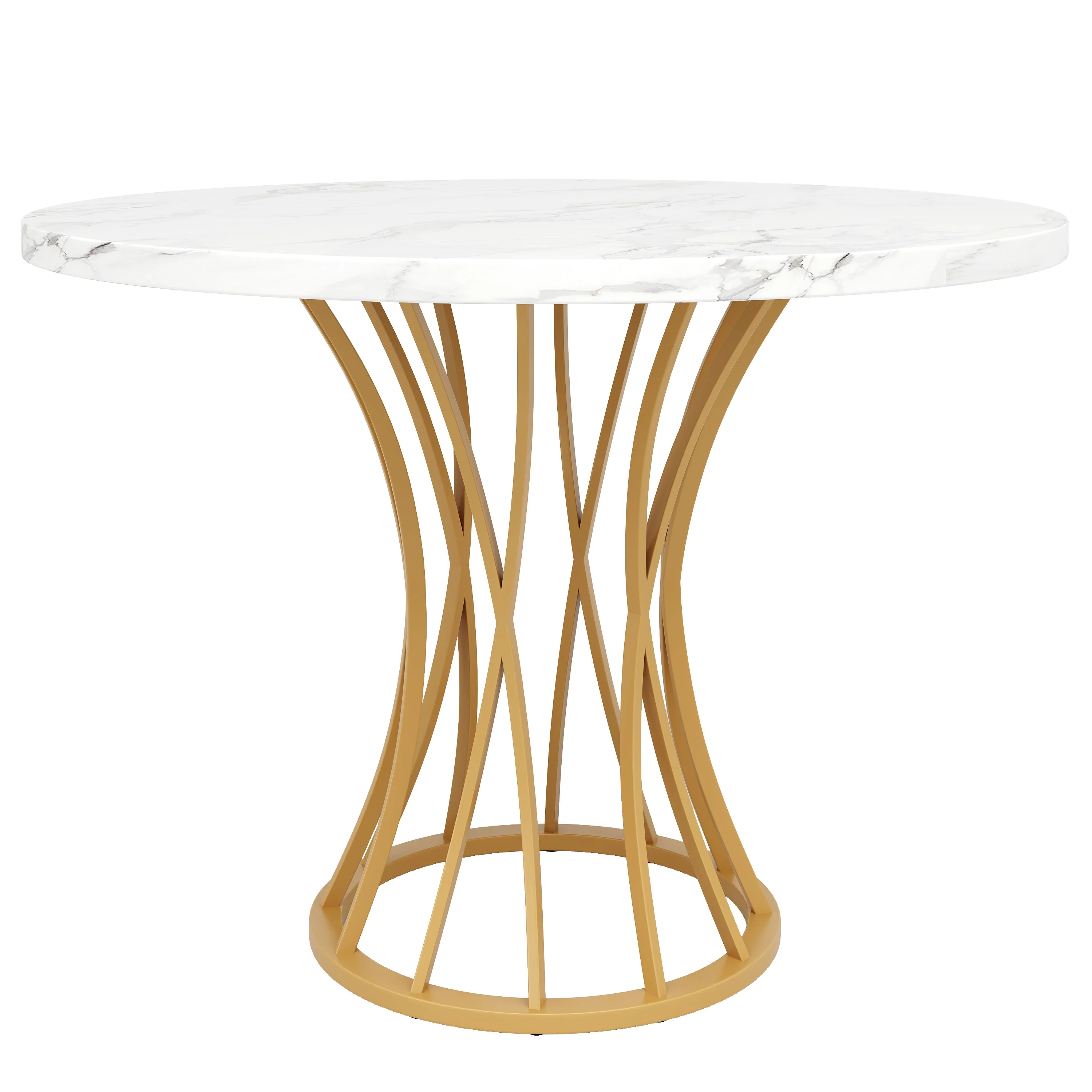 Round Dining Table 80cm 4-6 Seater Marbled Top - Gold Legs - Image 5
