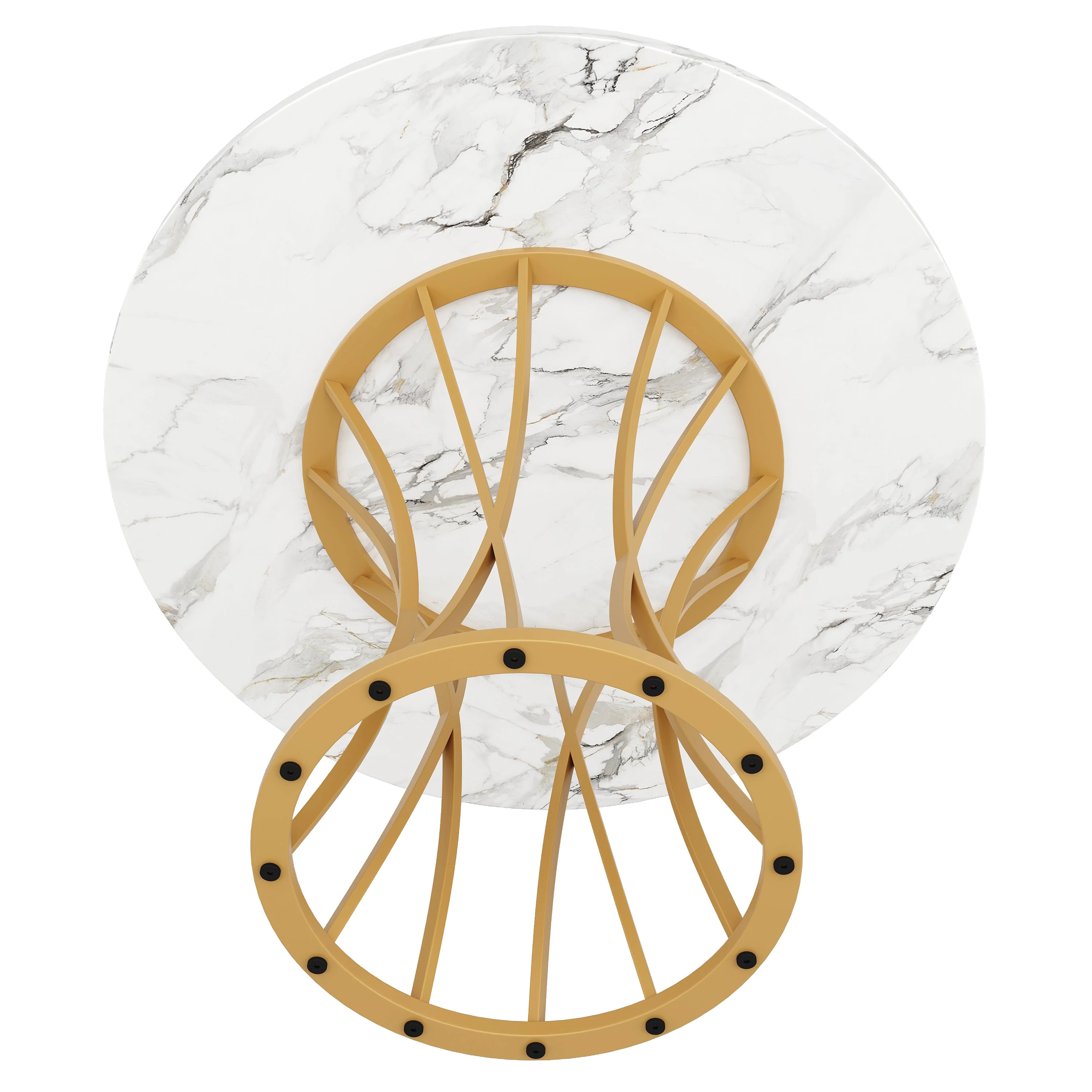 Round Dining Table 80cm 4-6 Seater Marbled Top - Gold Legs - Image 9