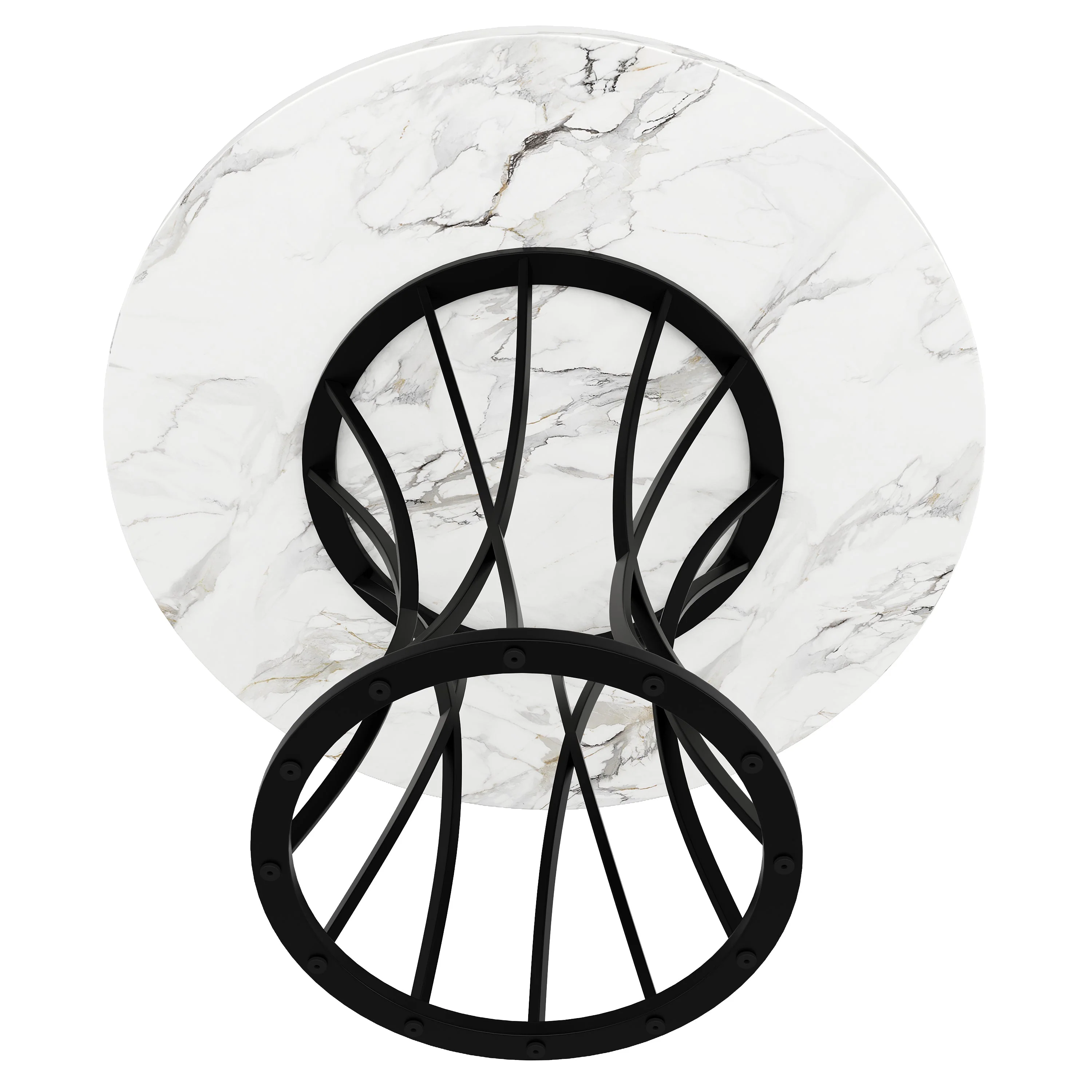 Round Dining Table 80x80cm Marbled Top 4-6 Seater - Black Legs - Image 4
