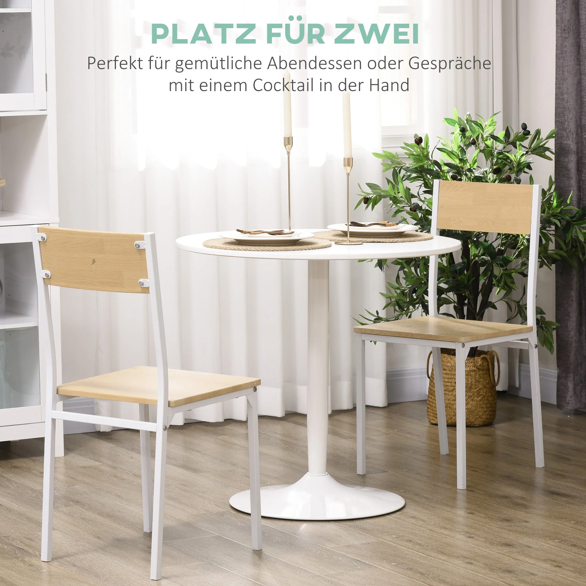 Round Dining Table, Modern Kitchen for 2, Steel - Image 4