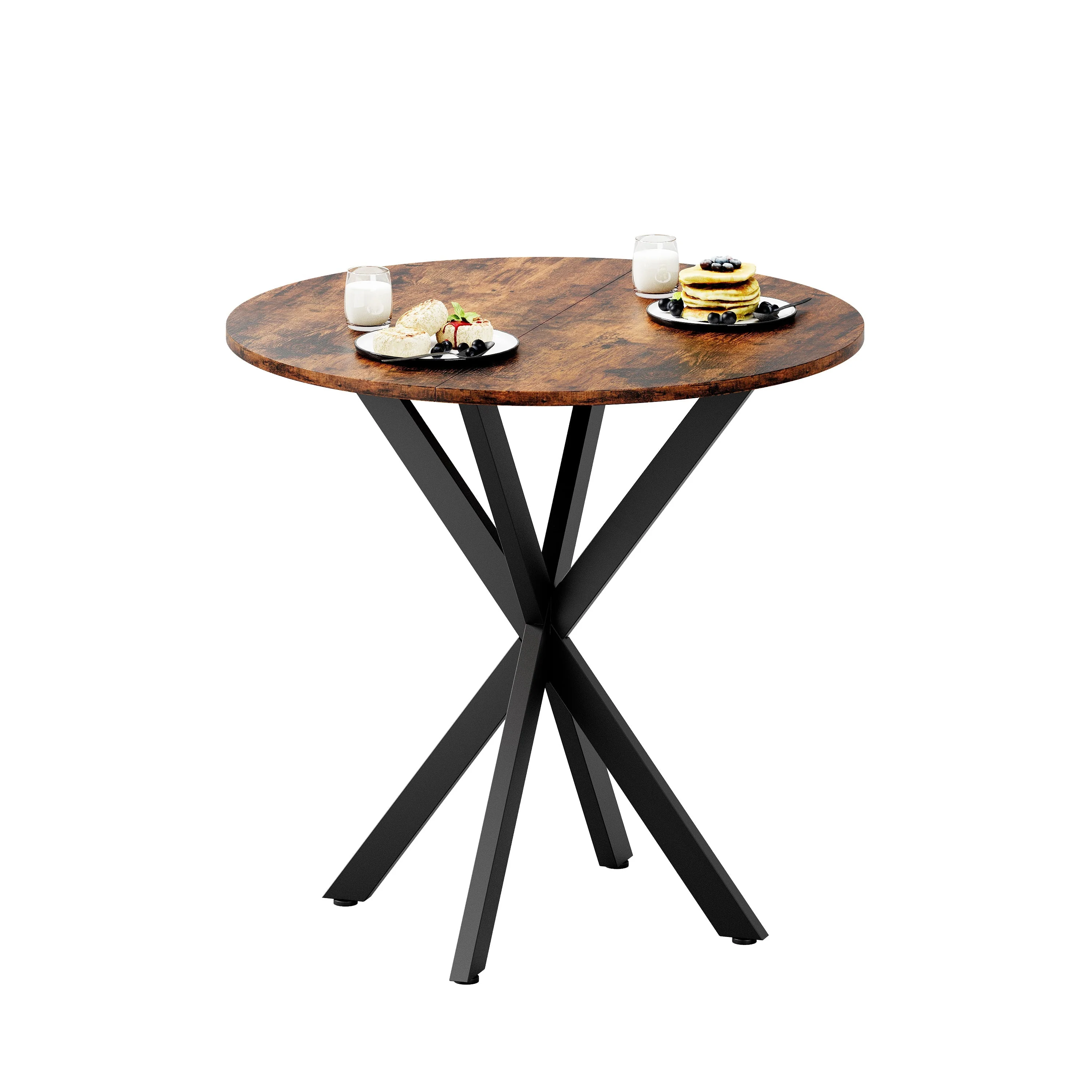 Round Dining Table Ø80 cm Industrial X-legs Vintage Brown-Black - Image 2