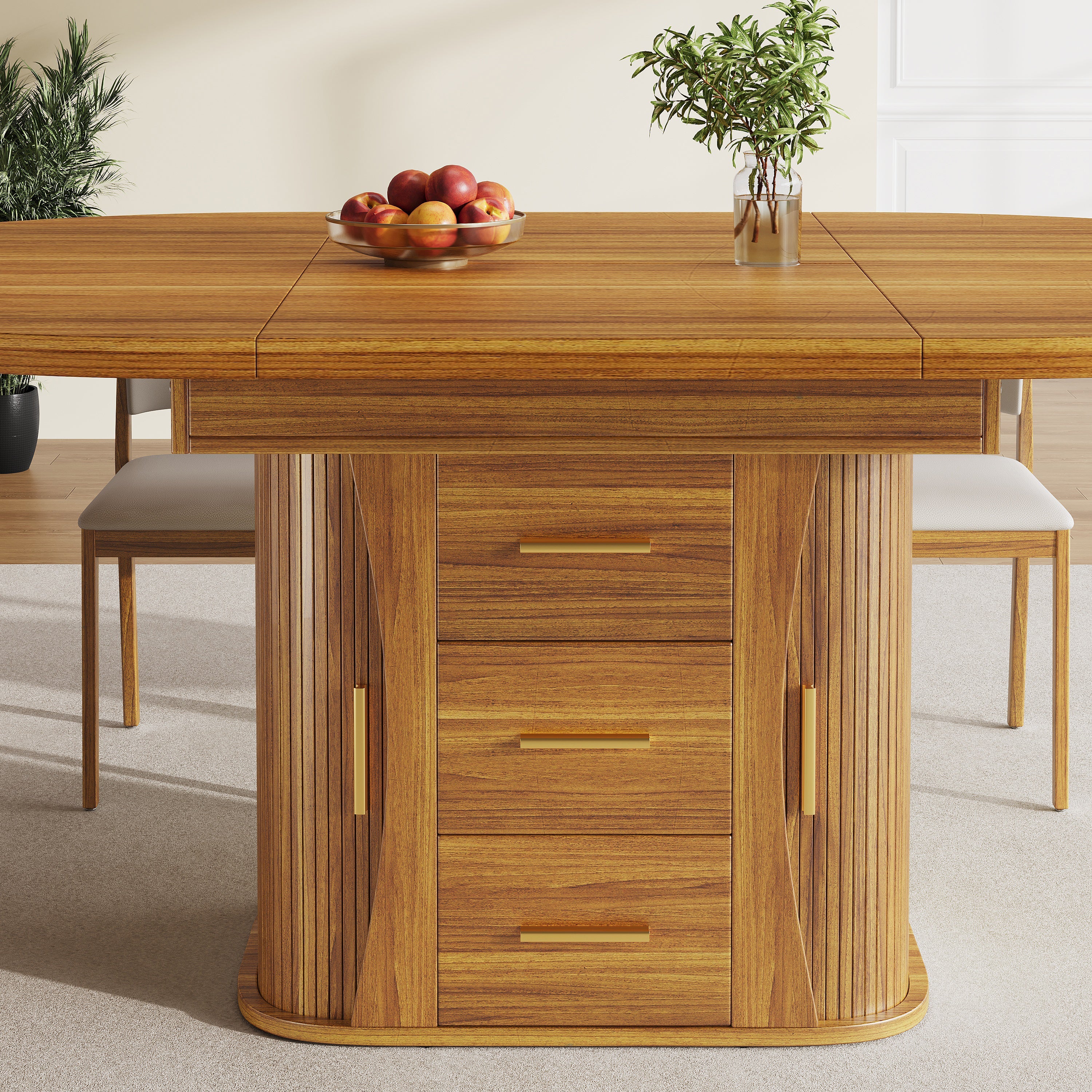 Round Dining Table to Oval with Three-Tier Storage, 118-158 cm, Walnut - Image 5