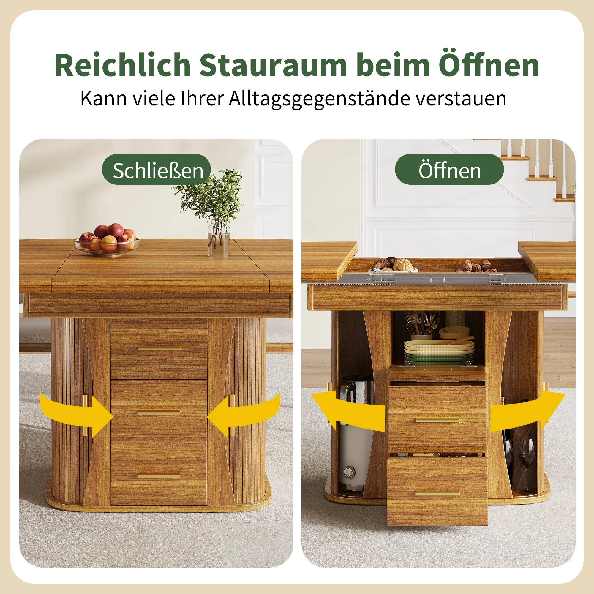 Round Dining Table to Oval with Three-Tier Storage, 118-158 cm, Walnut - Image 7