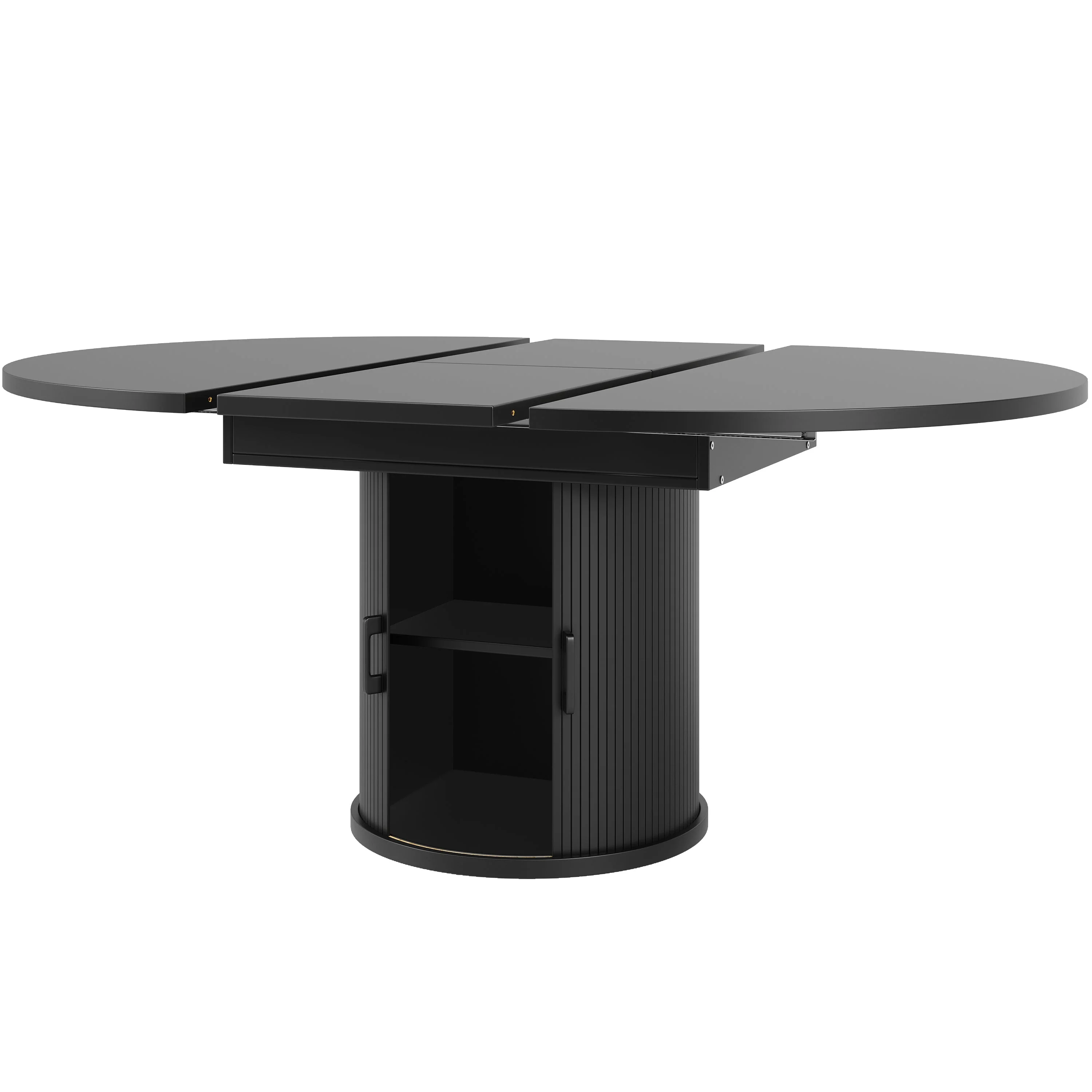 Round Extendable Dining Table, 118-158 cm Oval Tabletop for 6 People, Walnut and Black - Image 10