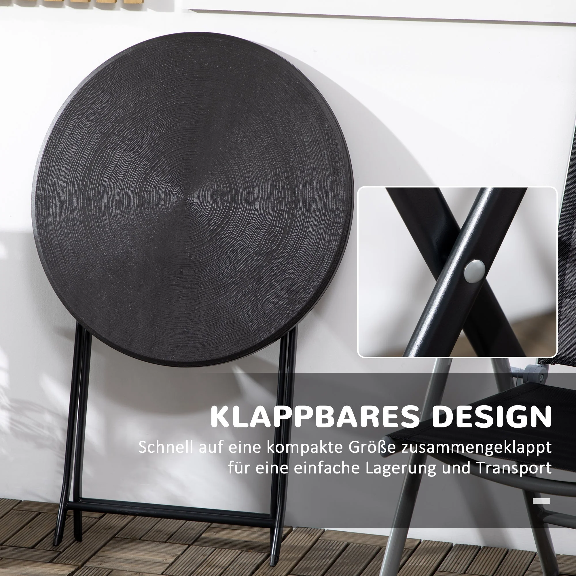 Round Folding Table, Ø60cm Garden Dining, Dark Grey Wood Look - Image 4