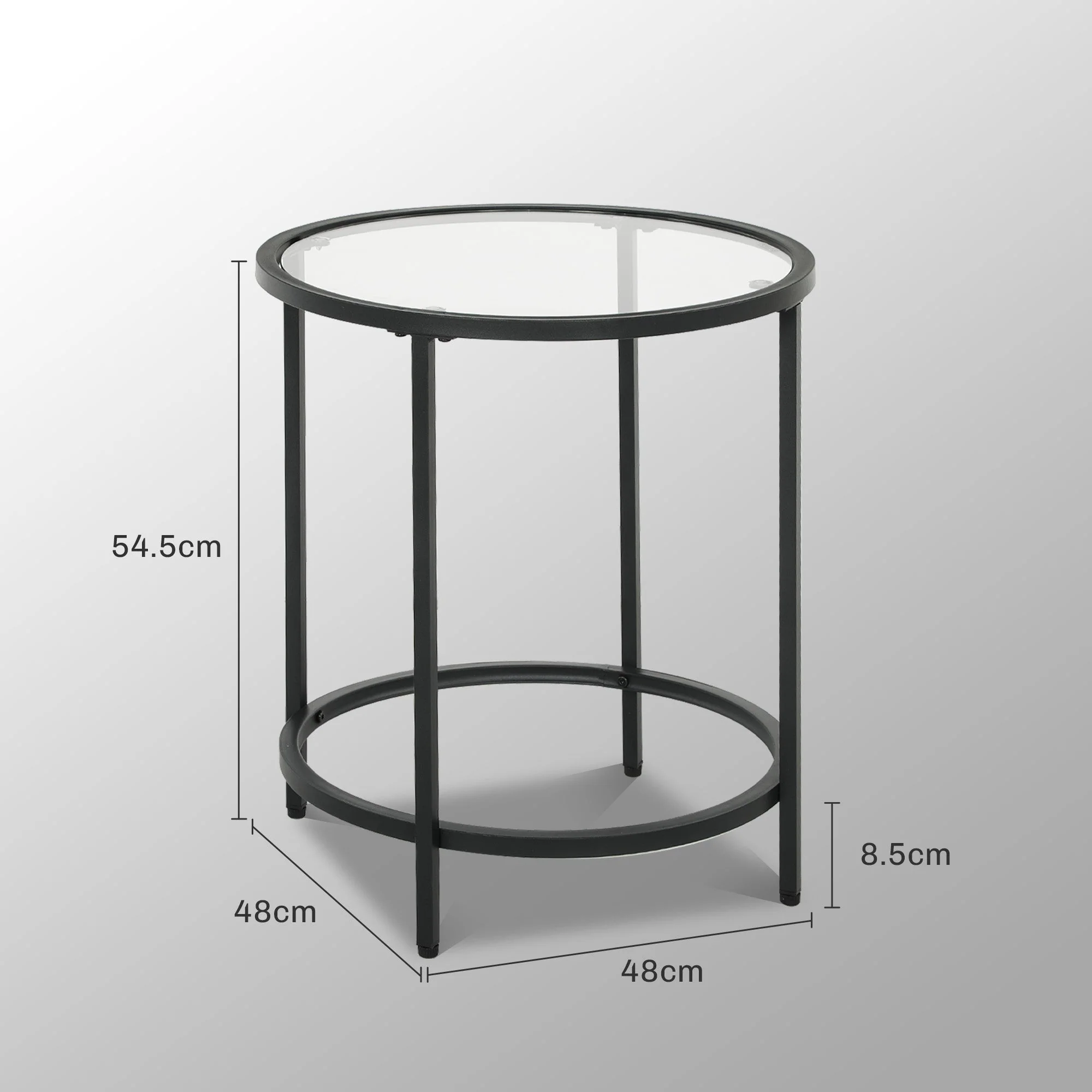 Round Side Coffee Table, Glass Top Nightstand Metal Frame, Black - Image 3