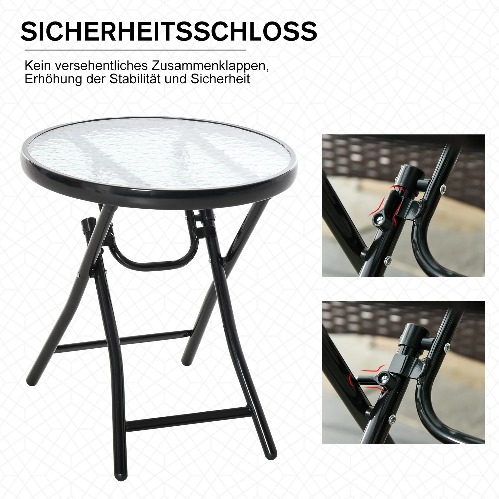 Round Side Table Folding Garden Table Glass Top Ø45cm Metal, Black - Image 5
