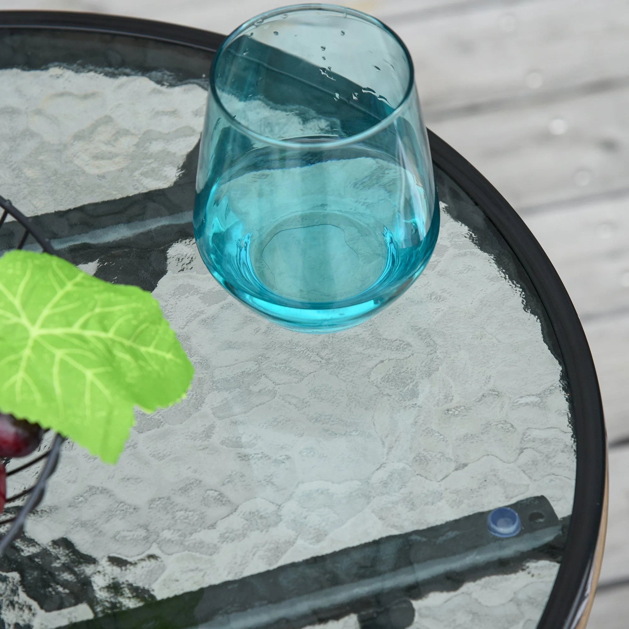 Round Side Table Folding Garden Table Glass Top Ø45cm Metal, Black - Image 7