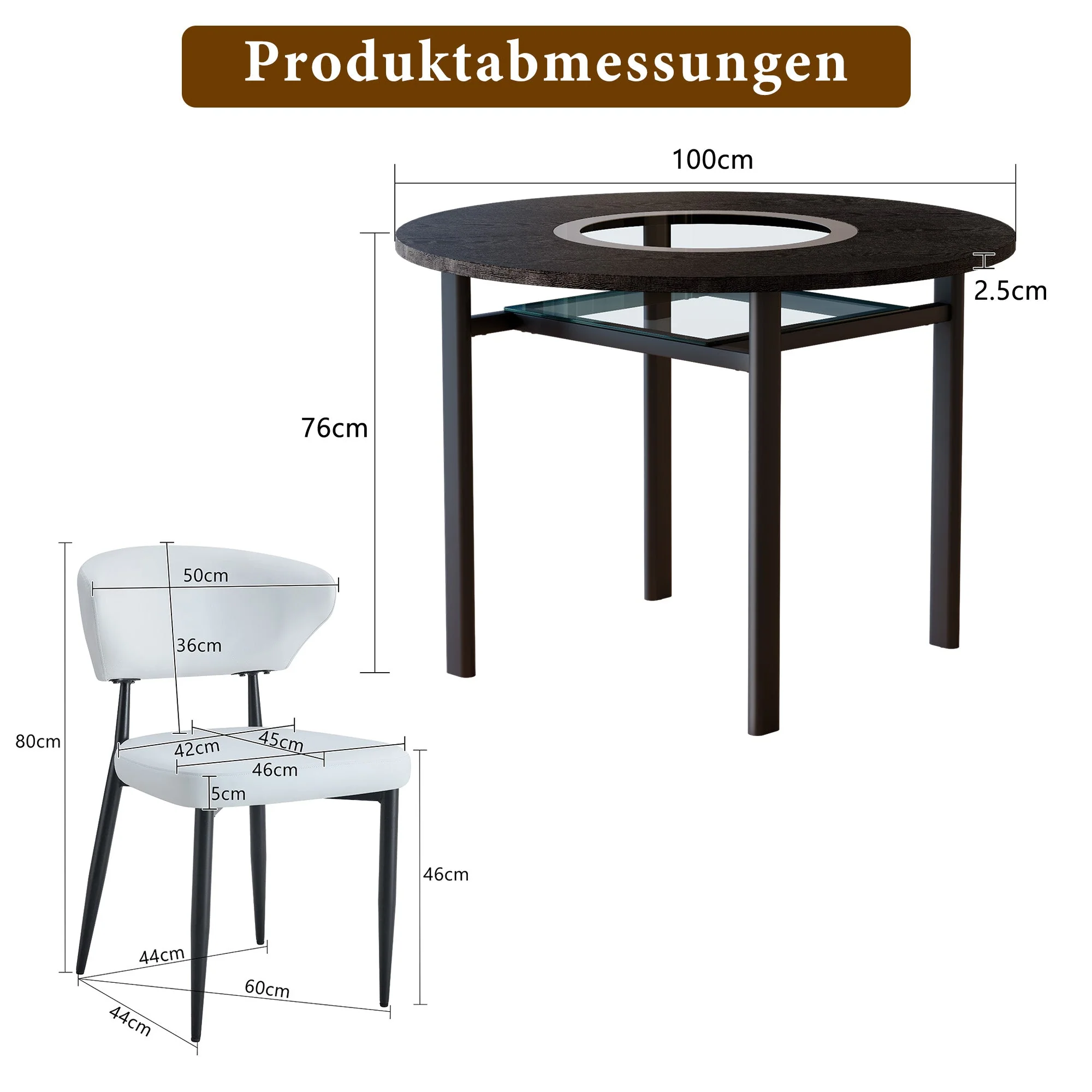 Round Table Set 100cm 4 Chairs Modern Minimalist - Black Wood/White PU - Image 4