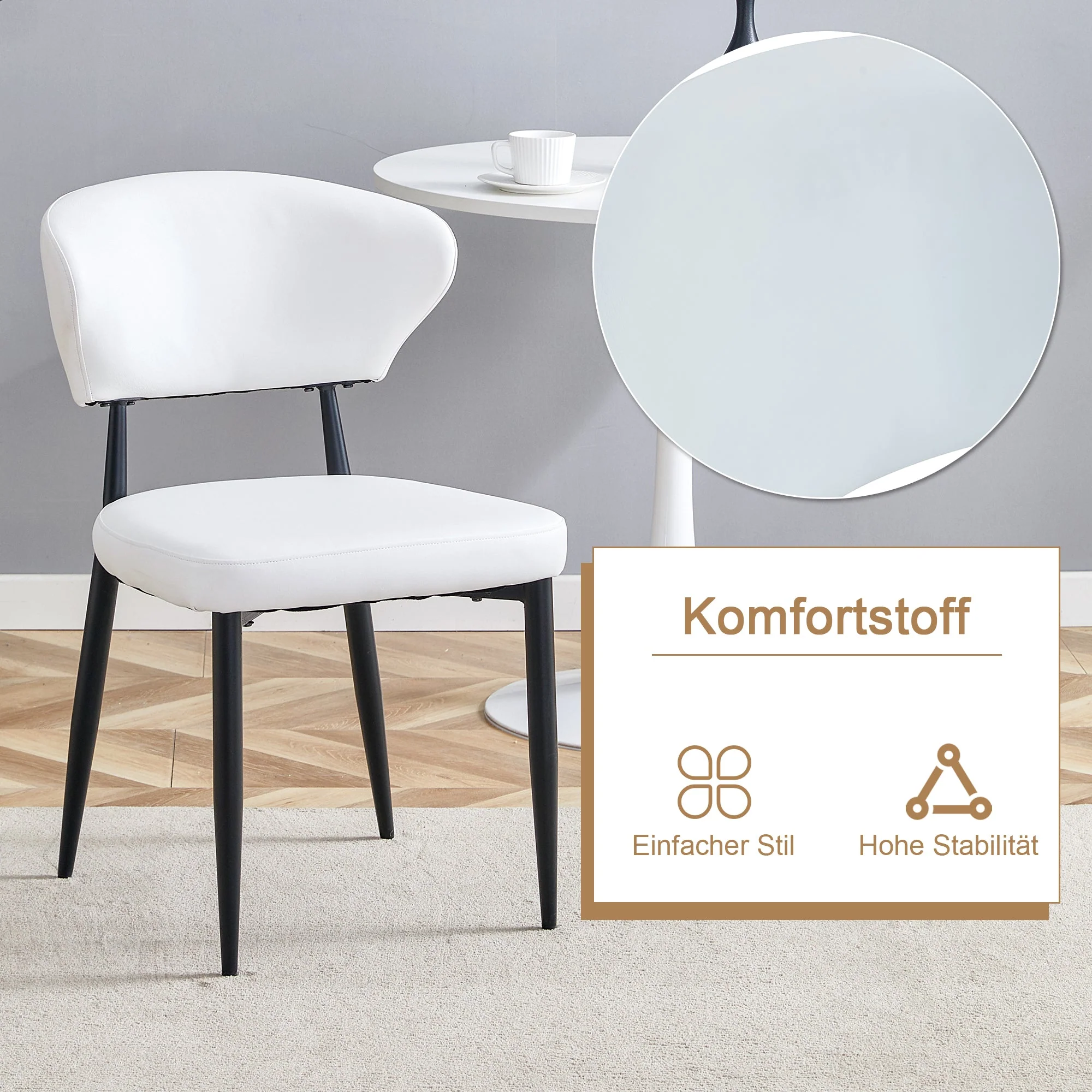 Round Table Set 4 Armchairs 100cm Wood Look - White PU - Image 5