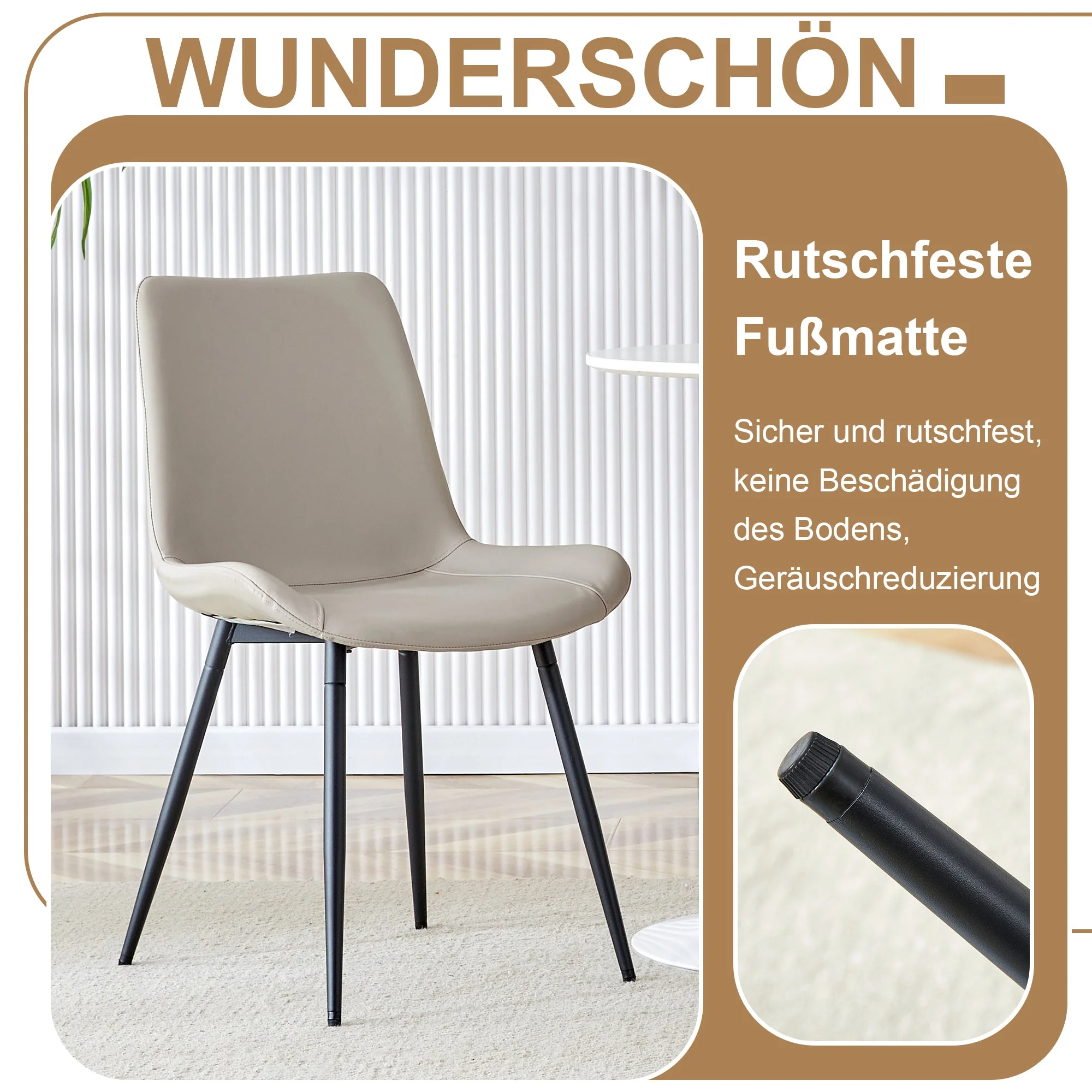 Round Table Set, Modern Minimalist 100cm with Storage and 4 Chairs, Brown Wood Look/Warm Grey PU - Image 7