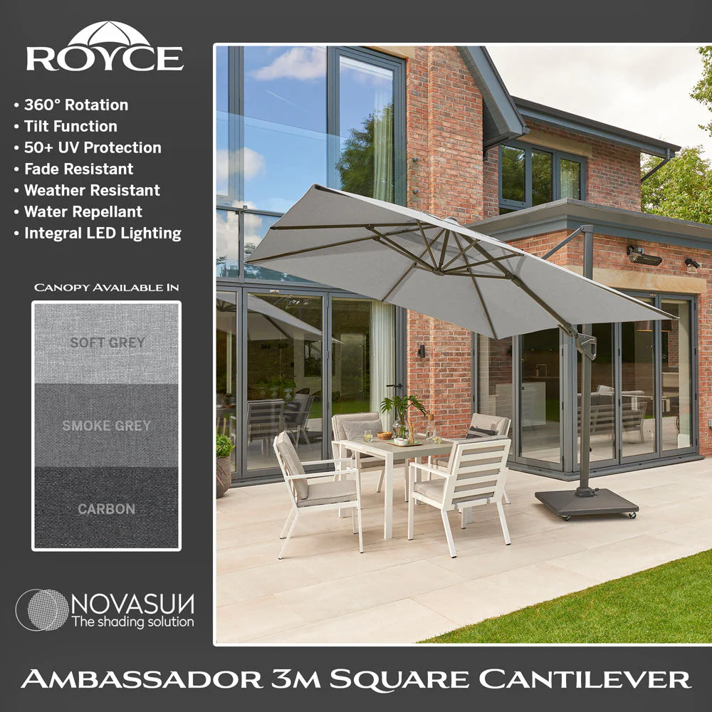 Royce - Ambassador LED Cantilever Parasol with Novasun™ Soft Grey Canopy - Image 5