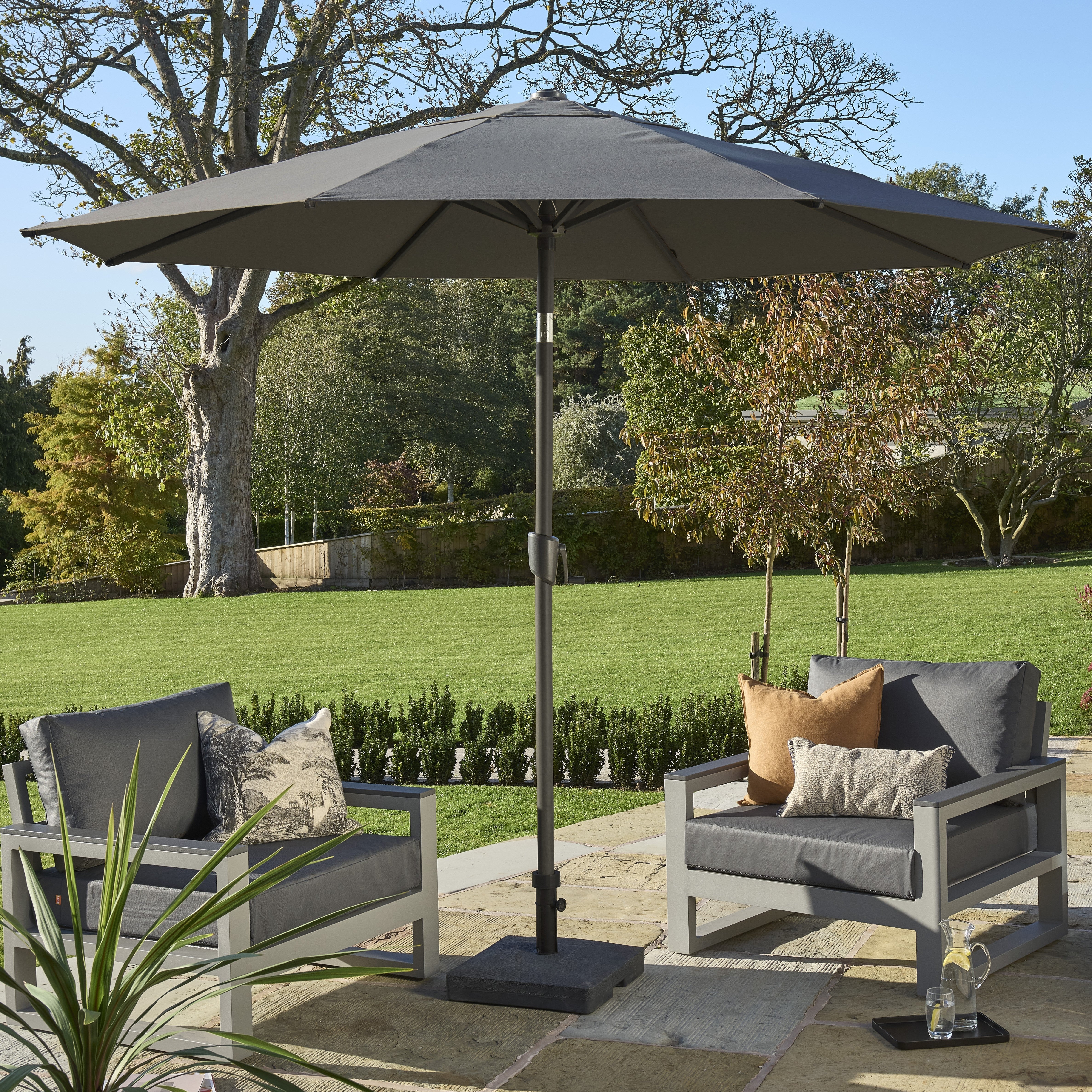 Royce - Premium 3m Round LED Parasol with Novasun™ Smoke Grey Canopy & Cover (Anthracite Frame)