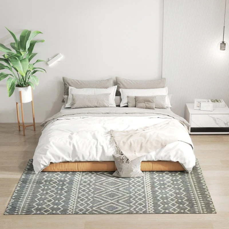 Rug Flat Weave Washable Anti-Slip Kitchen Boho Design Grey - Image 2