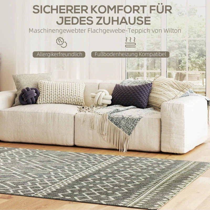 Rug Flat Weave Washable Anti-Slip Kitchen Boho Design Grey - Image 4