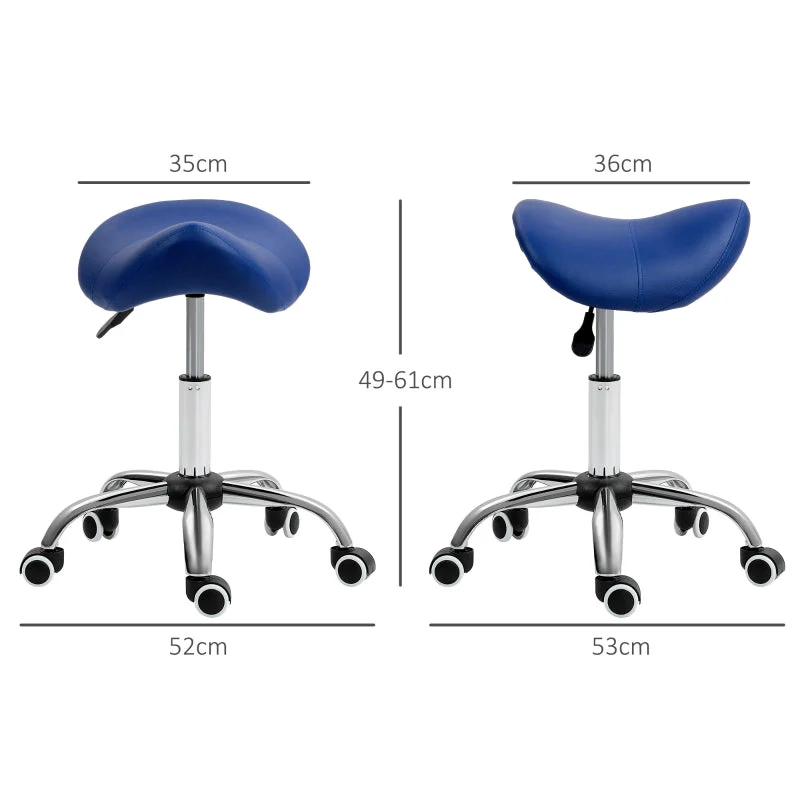 Saddle Stool, Height Adjustable Salon Chair for Massage Spa, Dark Blue Faux Leather - Image 3