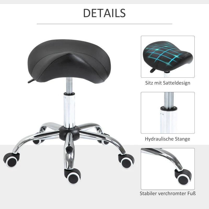 Saddle Stool Work Swivel Chair, Height Adjustable Upholstered, Black - Image 6